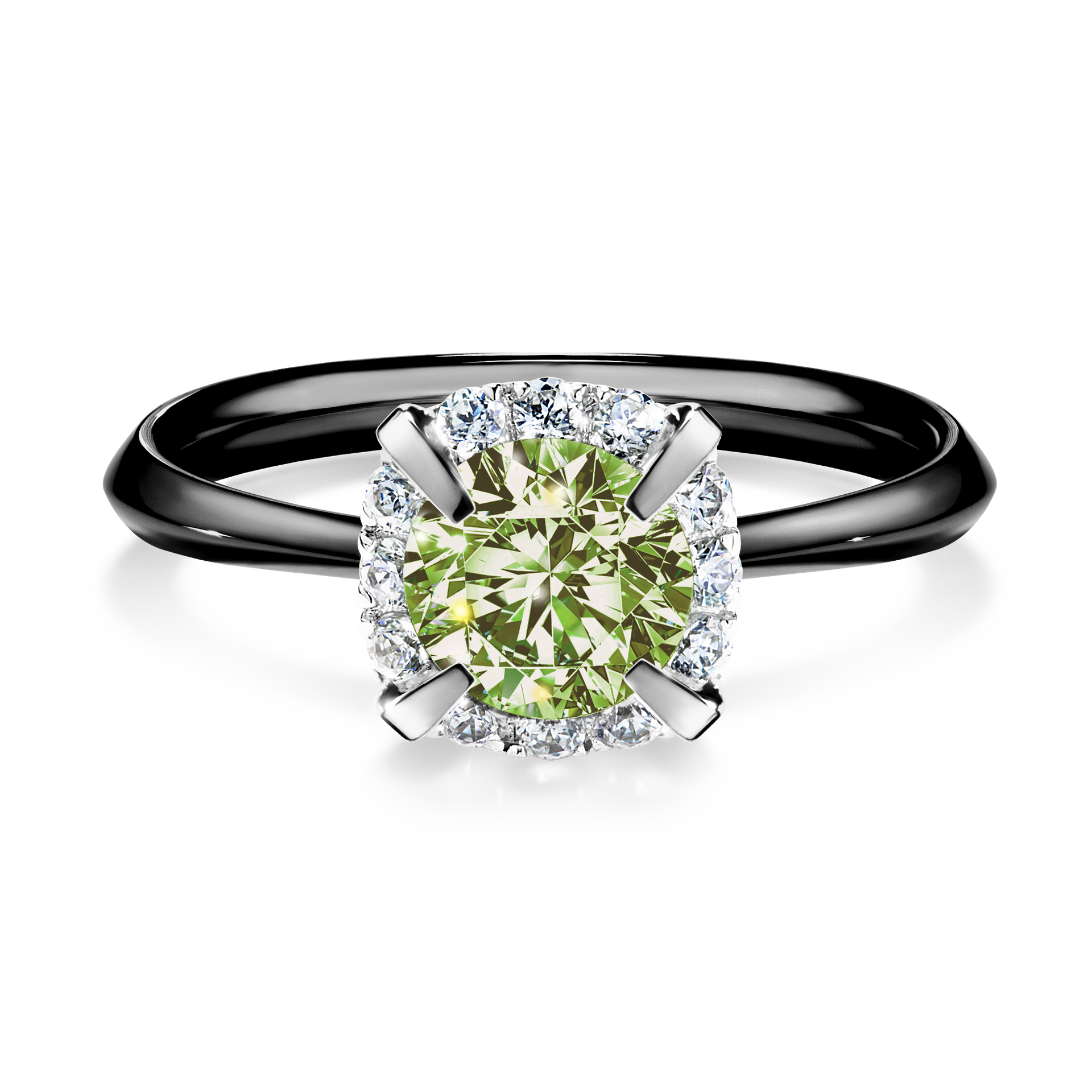 Pierścionek zaręczynowy My Beauty z czarnego złota z jasnym zielonym diamentem 0,98CT