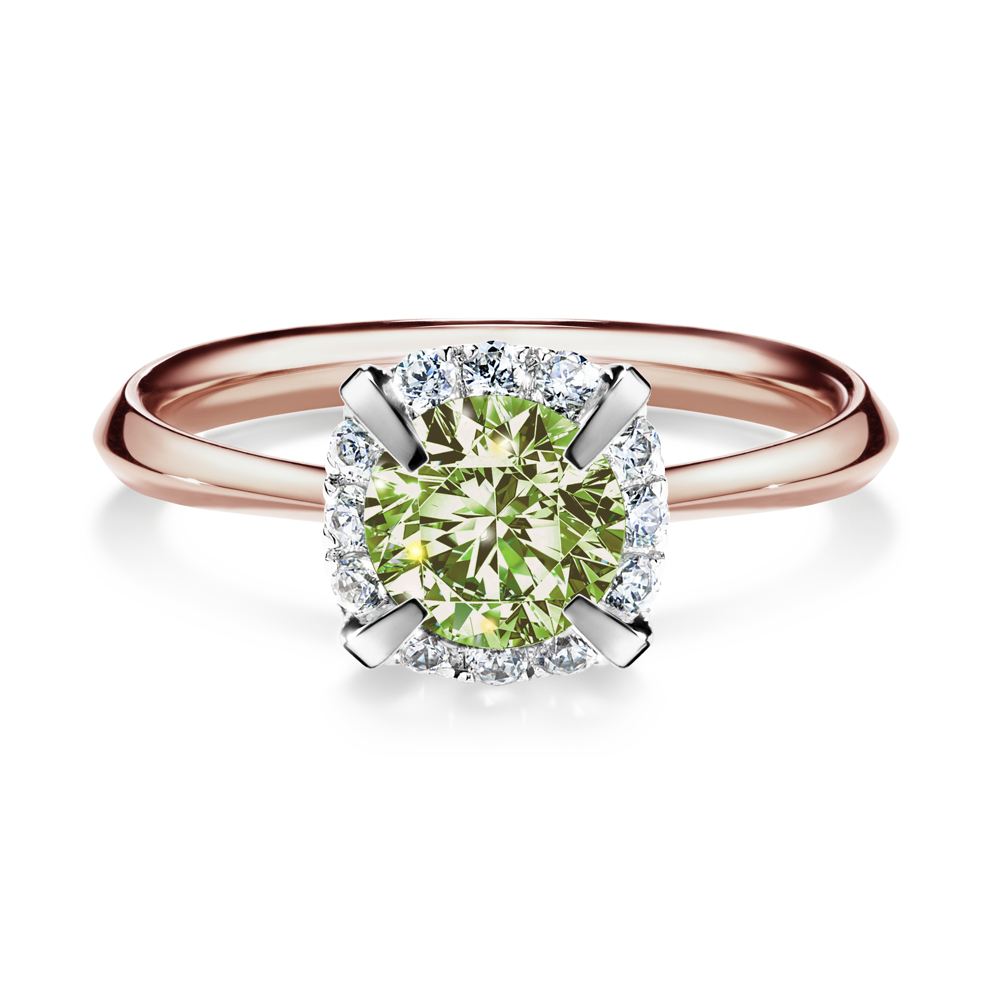 Pierścionek zaręczynowy My Beauty z różowego złota z jasnym zielonym diamentem 0,98CT