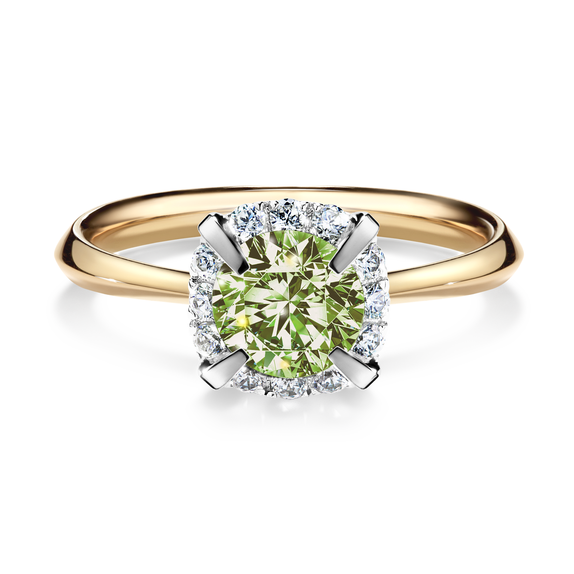 Pierścionek zaręczynowy My Beauty z żółtego złota z jasnym zielonym diamentem 0,98CT
