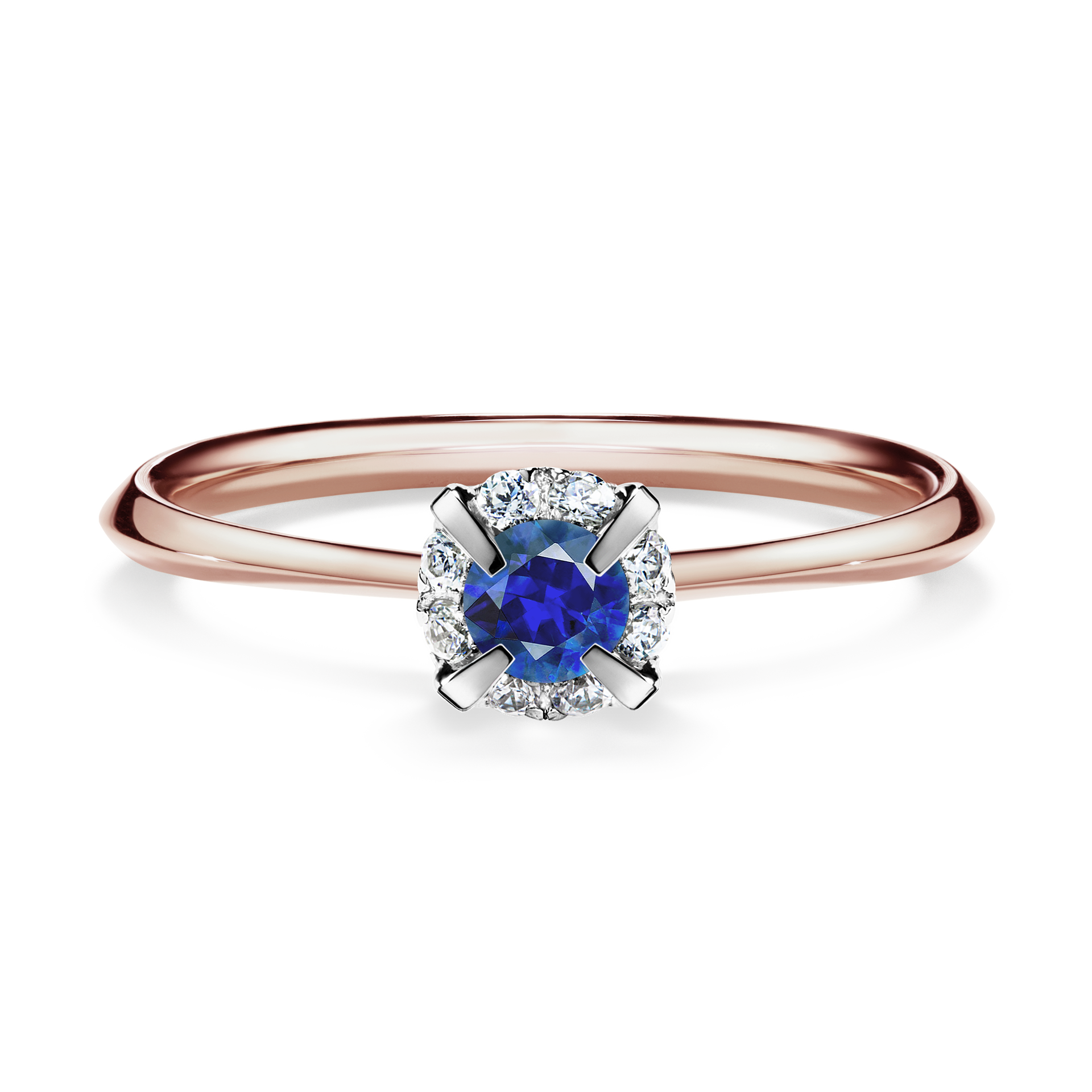 Pierścionek zaręczynowy My Beauty z różowego złota z szafirem niebieskim 0,14CT