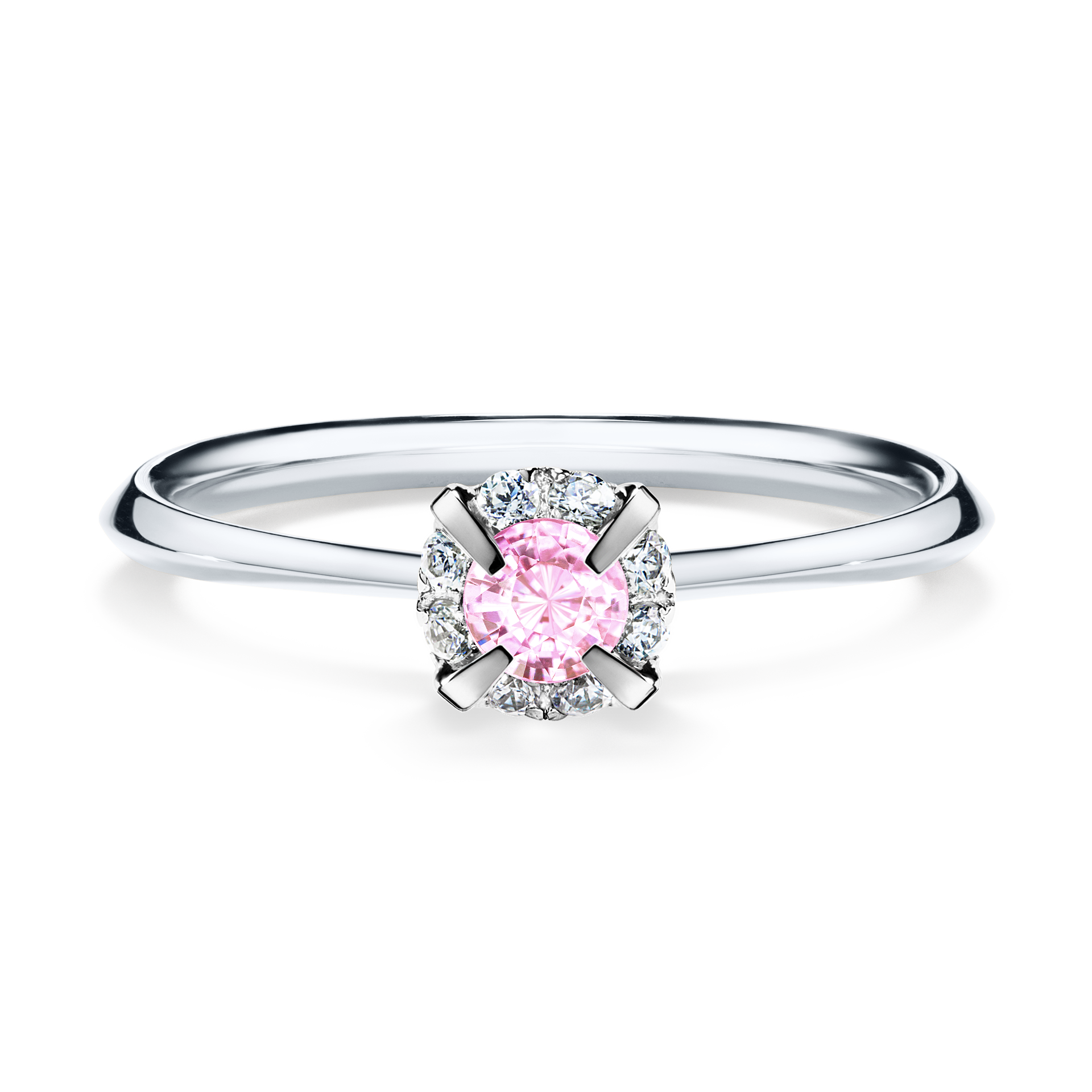 Pierścionek zaręczynowy My Beauty z białego złota z szafirem różowym 0,14CT