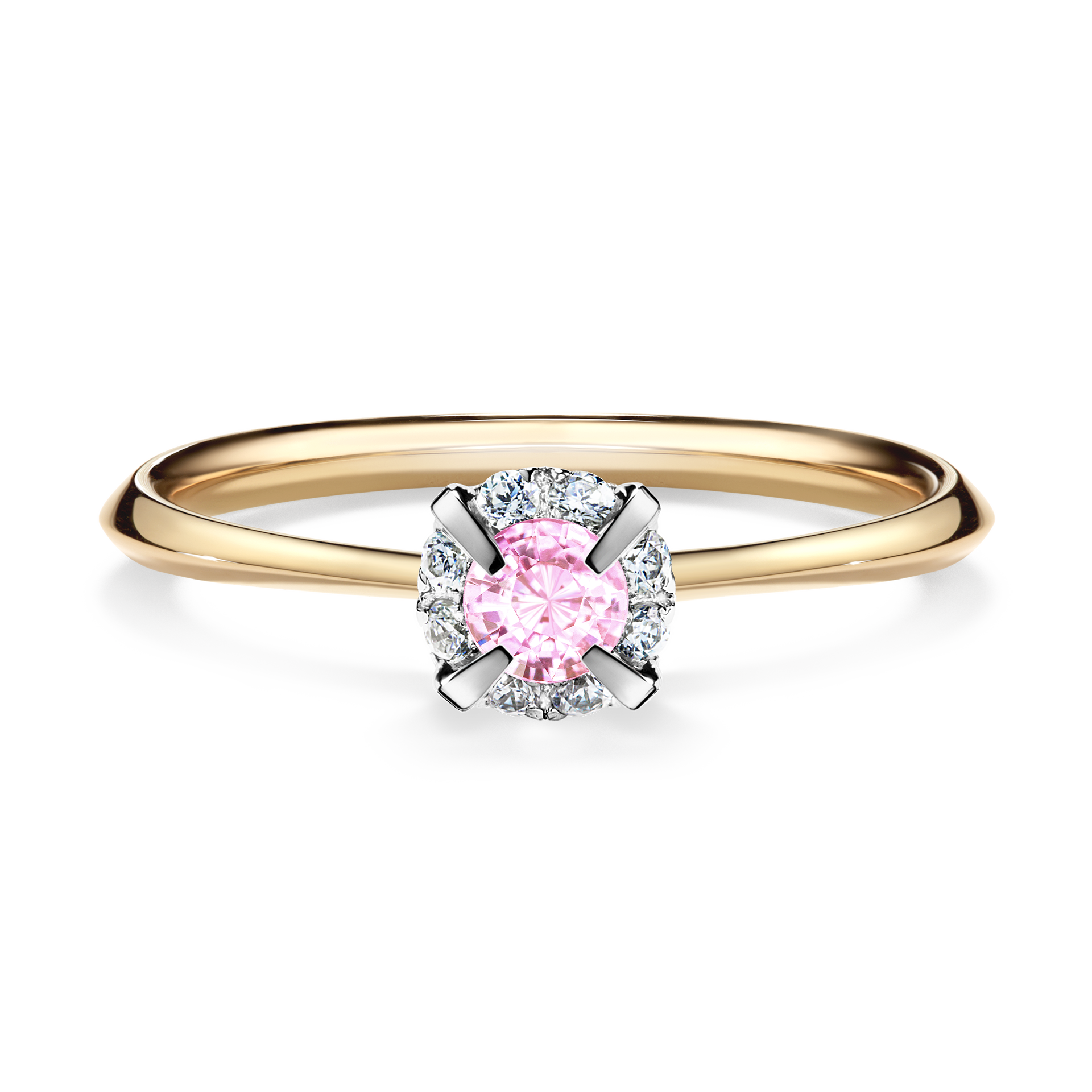Pierścionek zaręczynowy My Beauty z żółtego złota z szafirem różowym 0,14CT