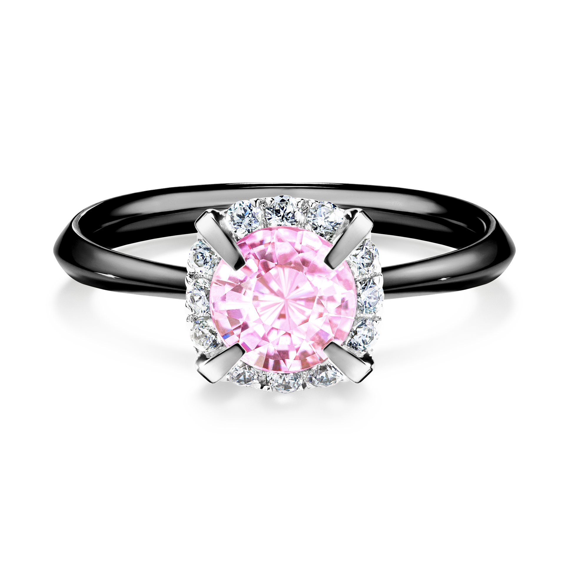 Pierścionek zaręczynowy My Beauty z czarnego złota z szafirem różowym 0,98CT
