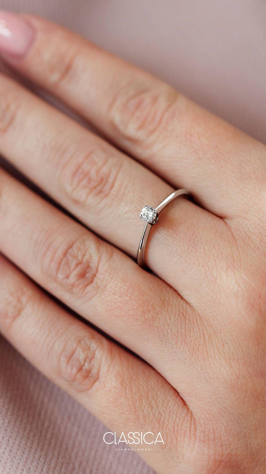 Pierścionek zaręczynowy My Angel z białego złota z diamentem naturalnym 0,17CT