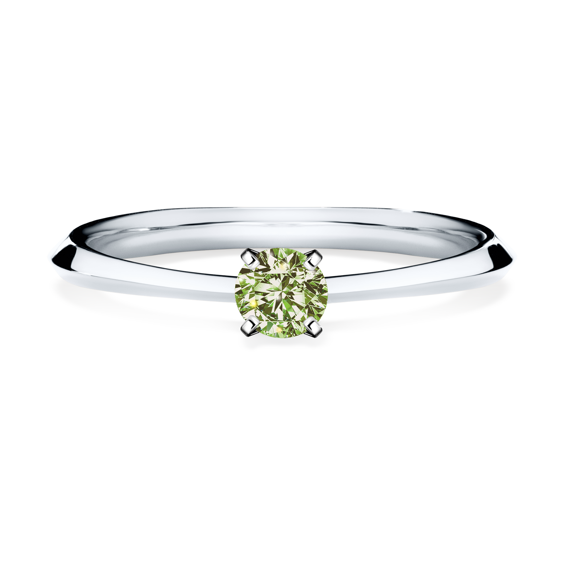Pierścionek zaręczynowy My Angel z białego złota z jasnym zielonym diamentem 0,17CT