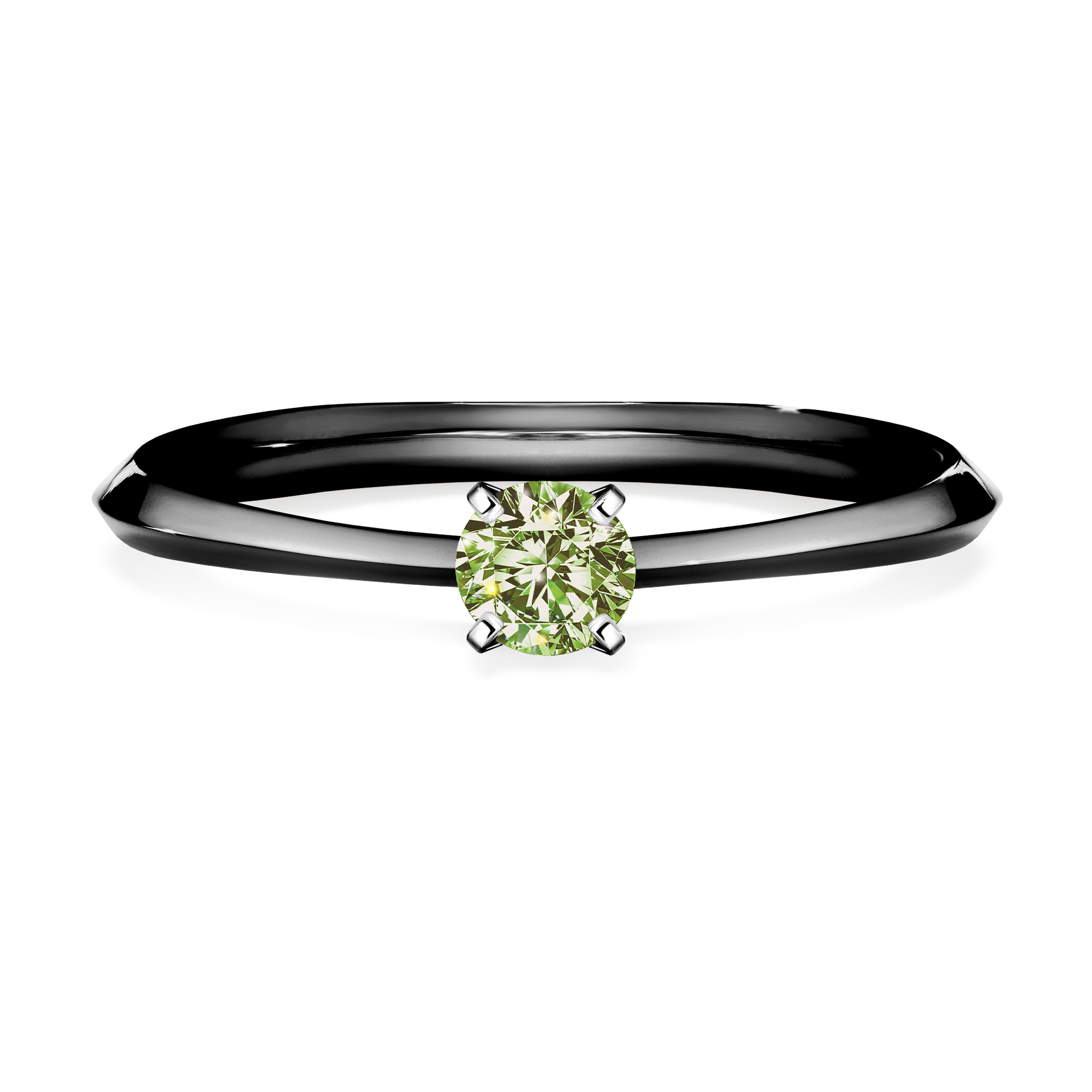 Pierścionek zaręczynowy My Angel z czarnego złota z jasnym zielonym diamentem 0,17CT