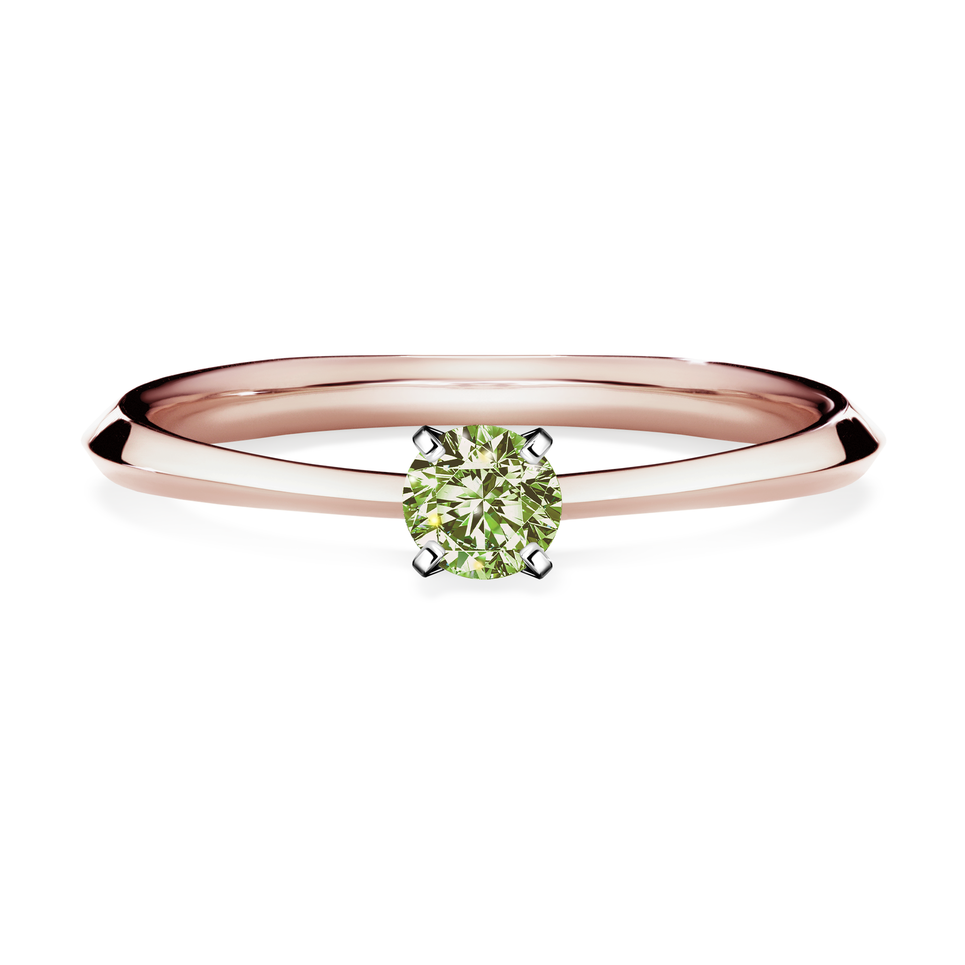 Pierścionek zaręczynowy My Angel z różowego złota z jasnym zielonym diamentem 0,17CT