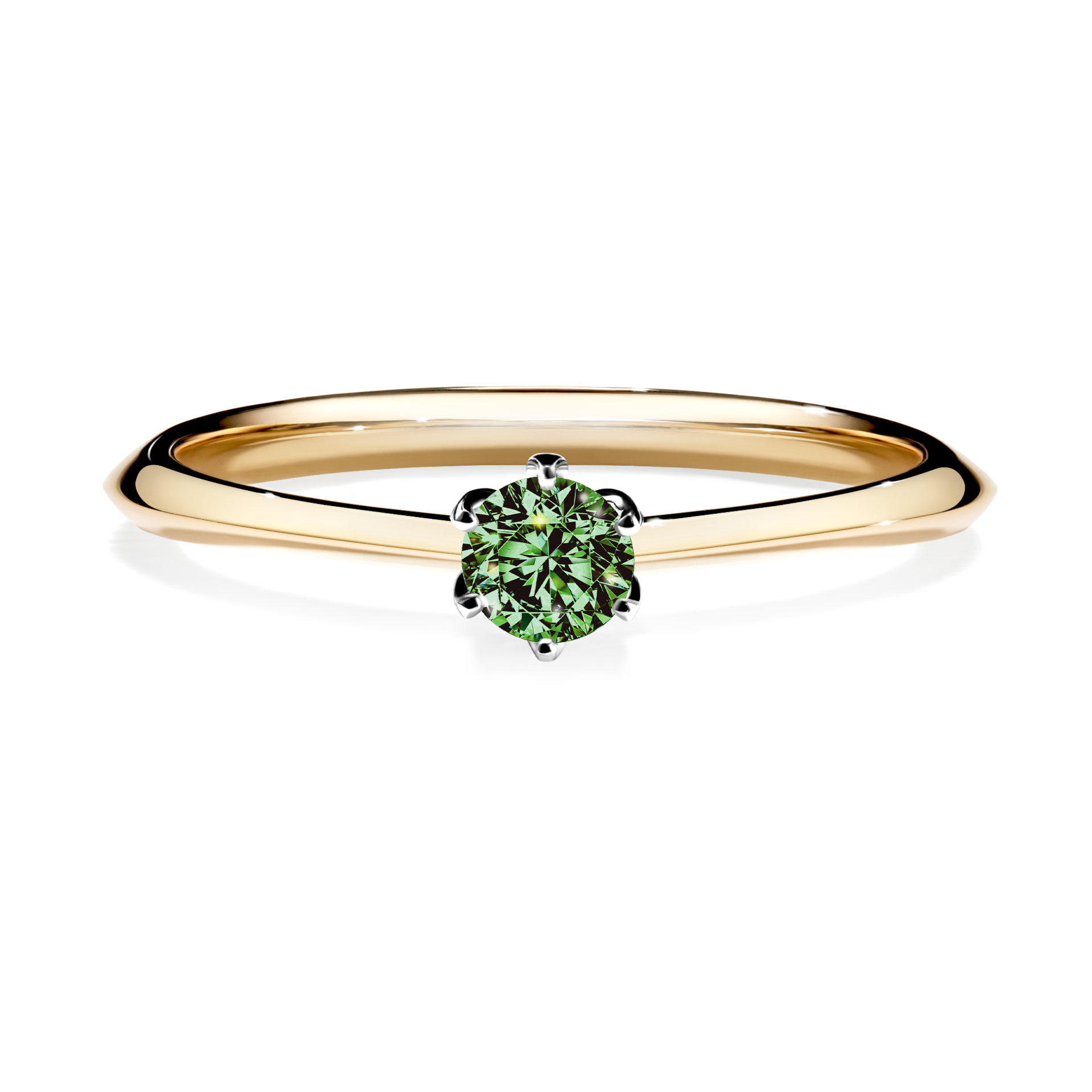 Pierścionek zaręczynowy My Daisy z żółtego złota z ciemnym zielonym diamentem 0,17CT