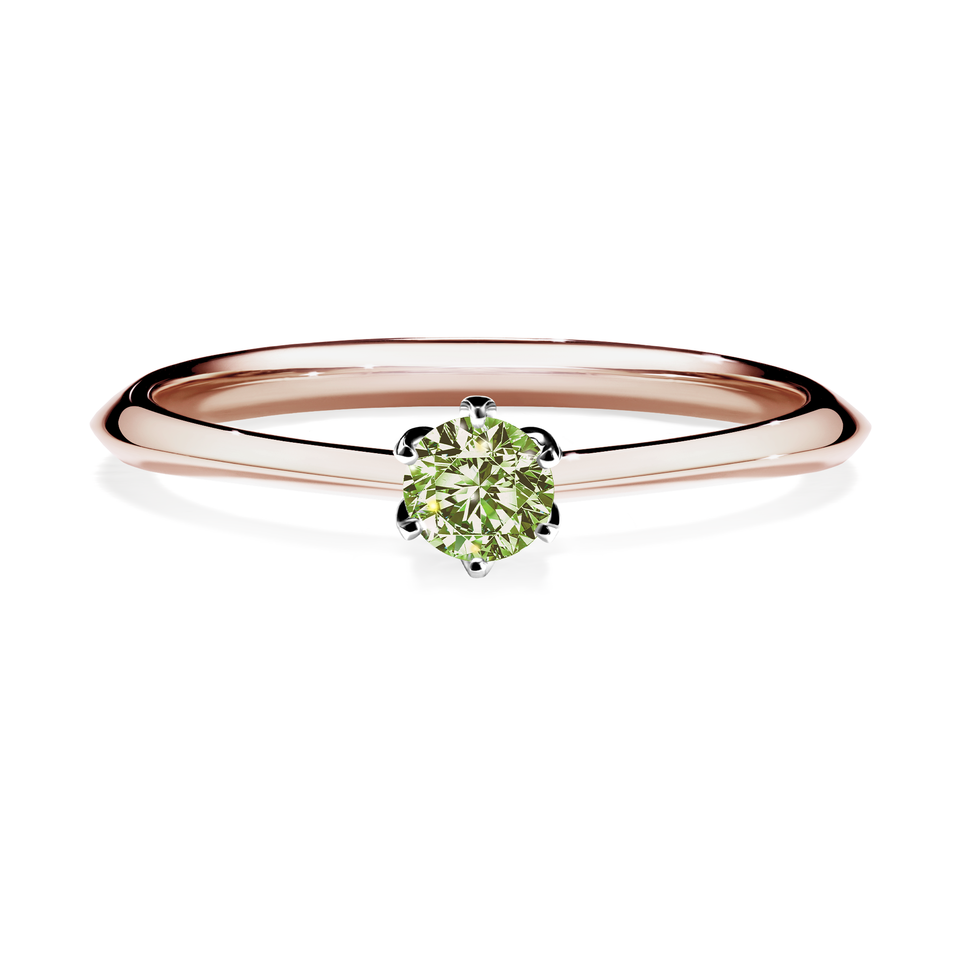 Pierścionek zaręczynowy My Daisy z różowego złota z jasnym zielonym diamentem 0,17CT