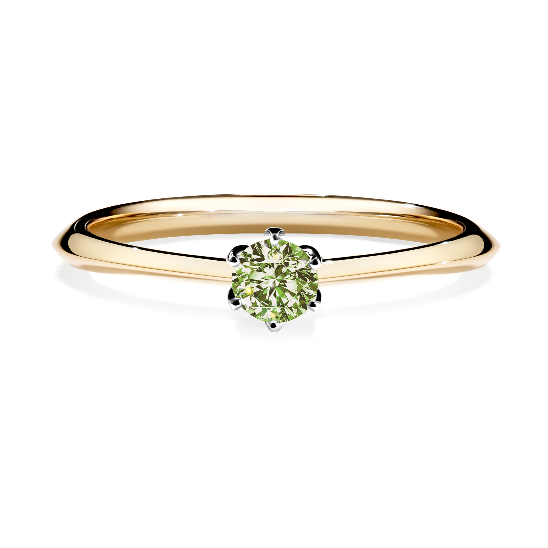 Pierścionek zaręczynowy My Daisy z żółtego złota z jasnym zielonym diamentem 0,17CT