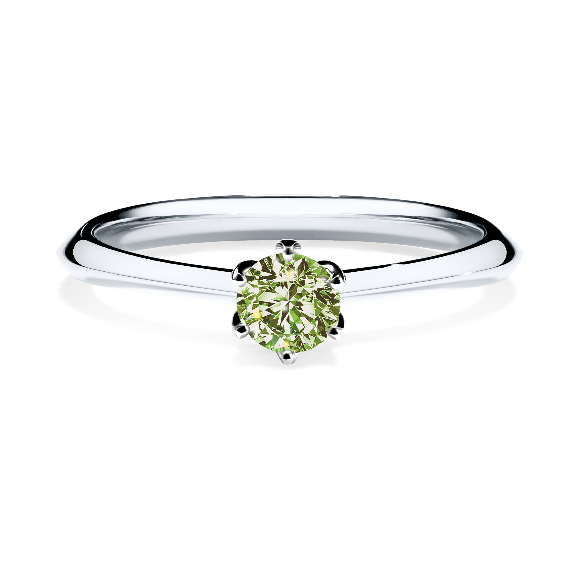 Pierścionek zaręczynowy My Daisy z białego złota z jasnym zielonym diamentem 0,25CT