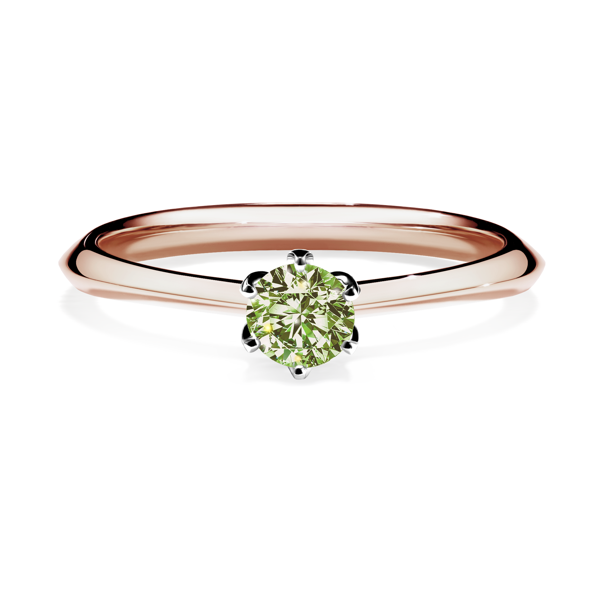 Pierścionek zaręczynowy My Daisy z różowego złota z jasnym zielonym diamentem 0,25CT