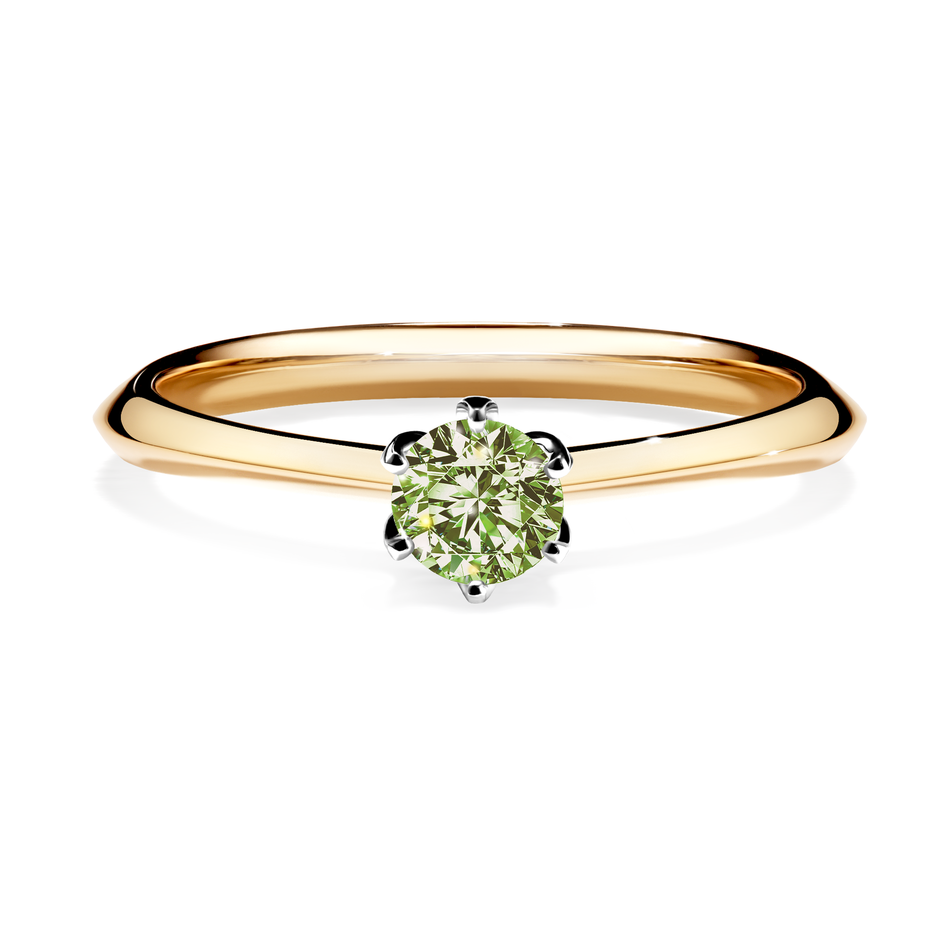 Pierścionek zaręczynowy My Daisy z żółtego złota z jasnym zielonym diamentem 0,25CT