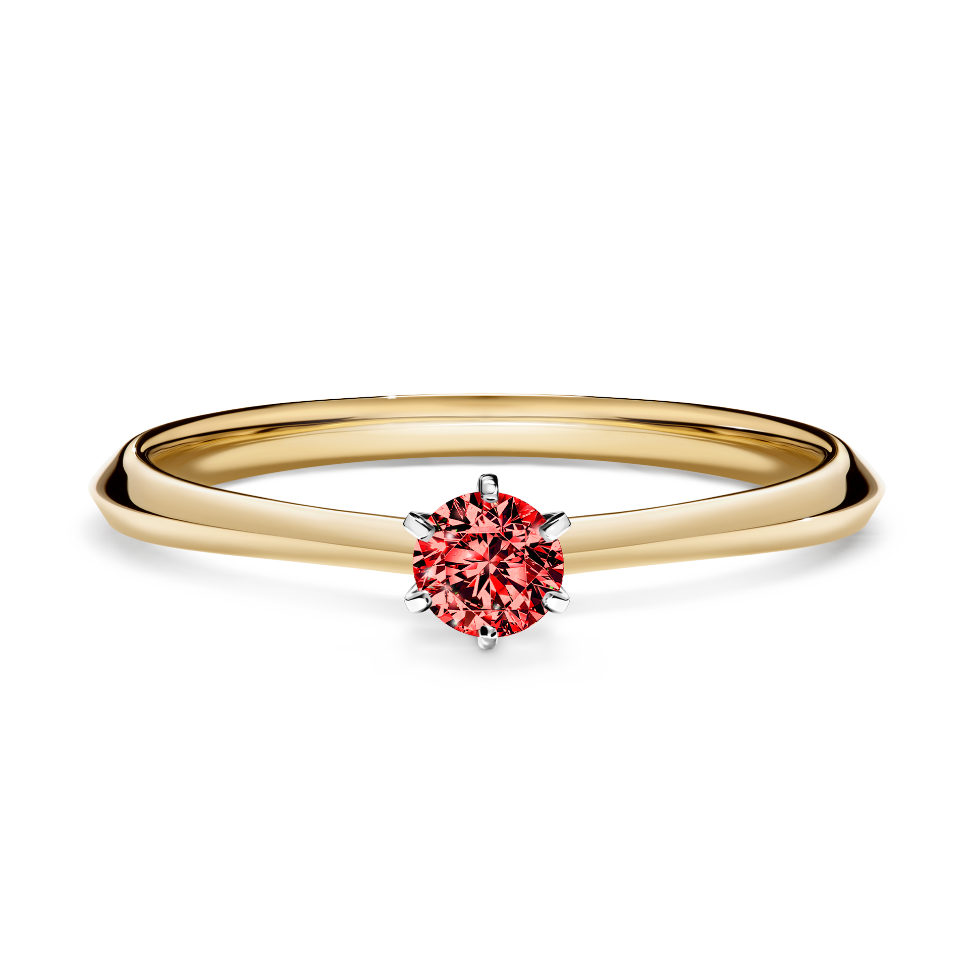 Pierścionek zaręczynowy My Queen z żółtego złota z czerwonym diamentem 0,17CT