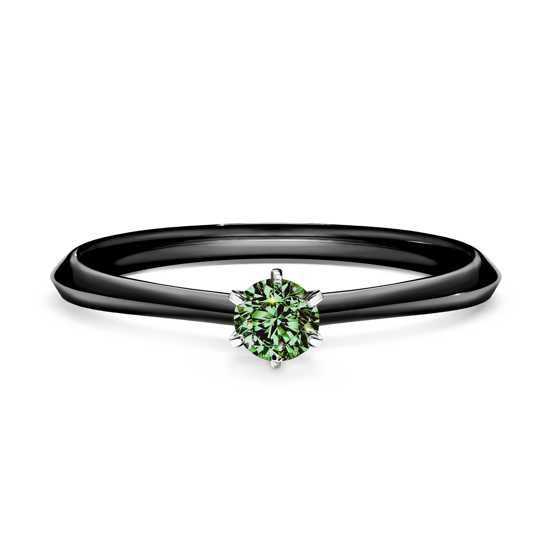 Pierścionek zaręczynowy My Queen z czarnego złota z ciemnym zielonym diamentem 0,17CT