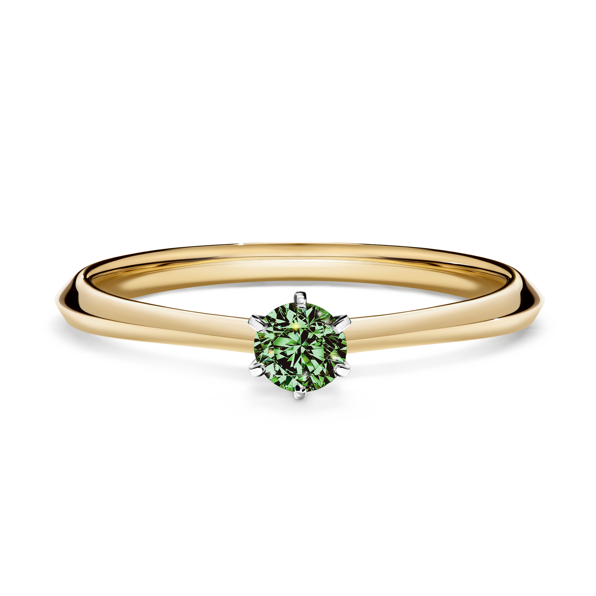 Pierścionek zaręczynowy My Queen z żółtego złota z ciemnym zielonym diamentem 0,17CT
