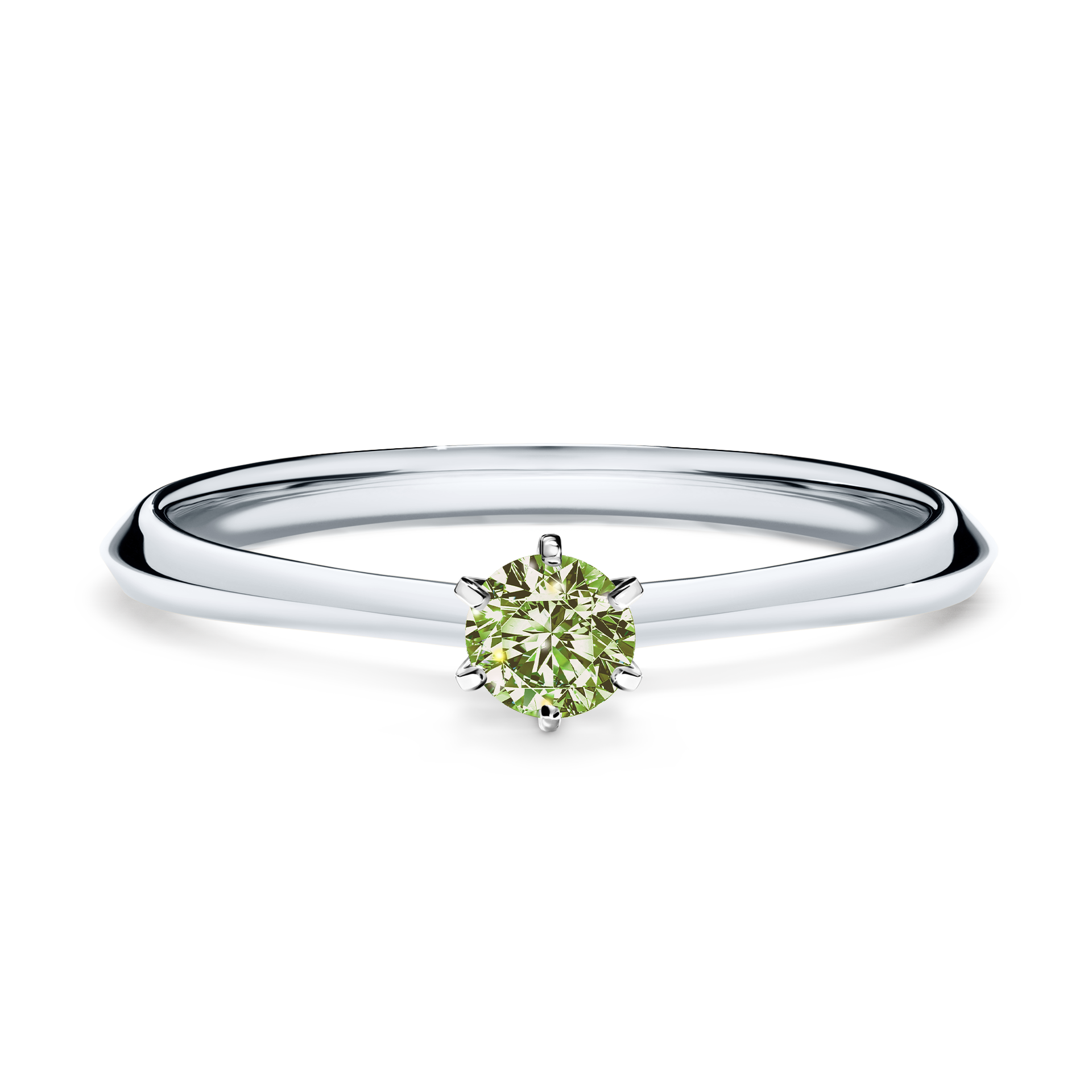 Pierścionek zaręczynowy My Queen z białego złota z jasnym zielonym diamentem 0,17CT
