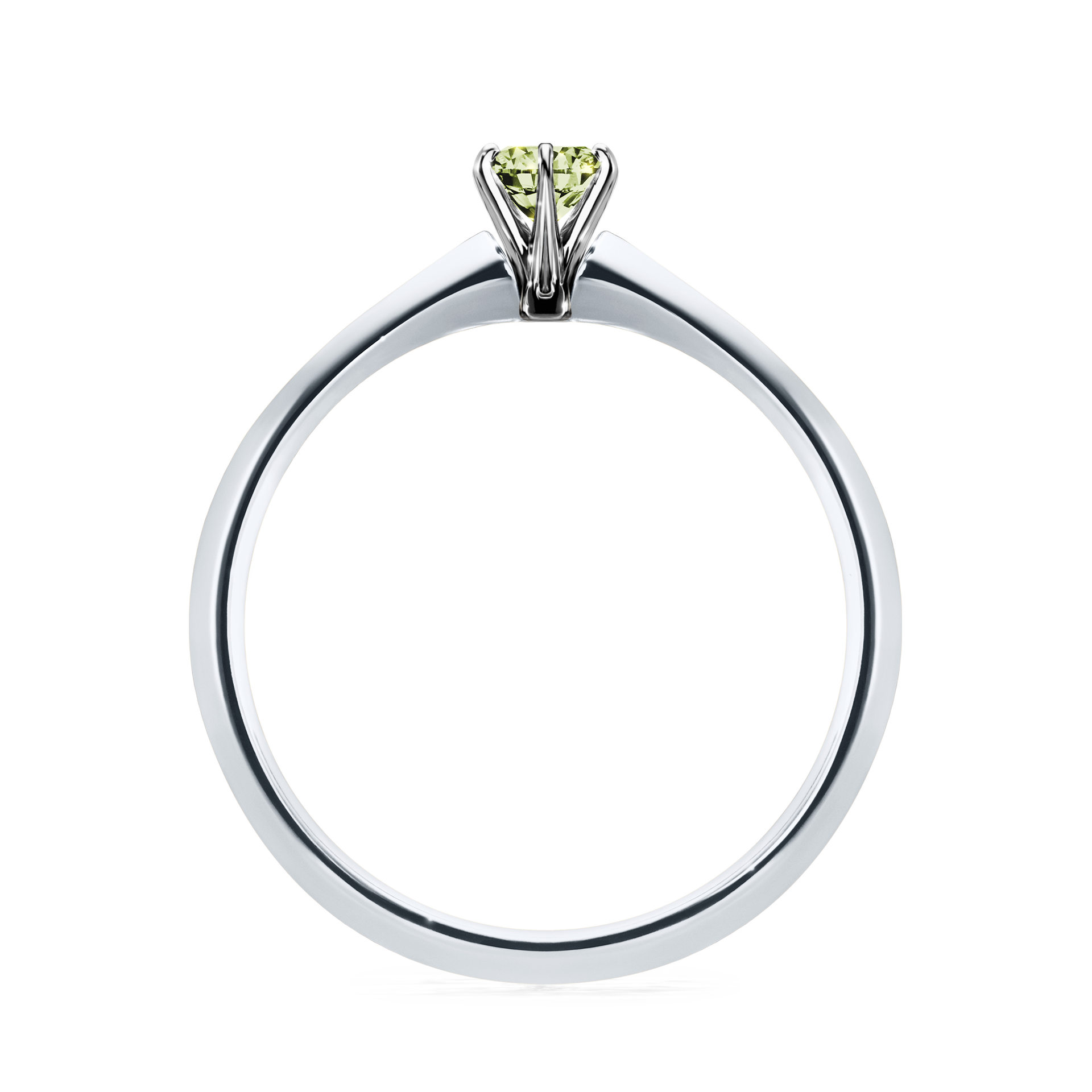 Pierścionek zaręczynowy My Queen z białego złota z jasnym zielonym diamentem 0,17CT