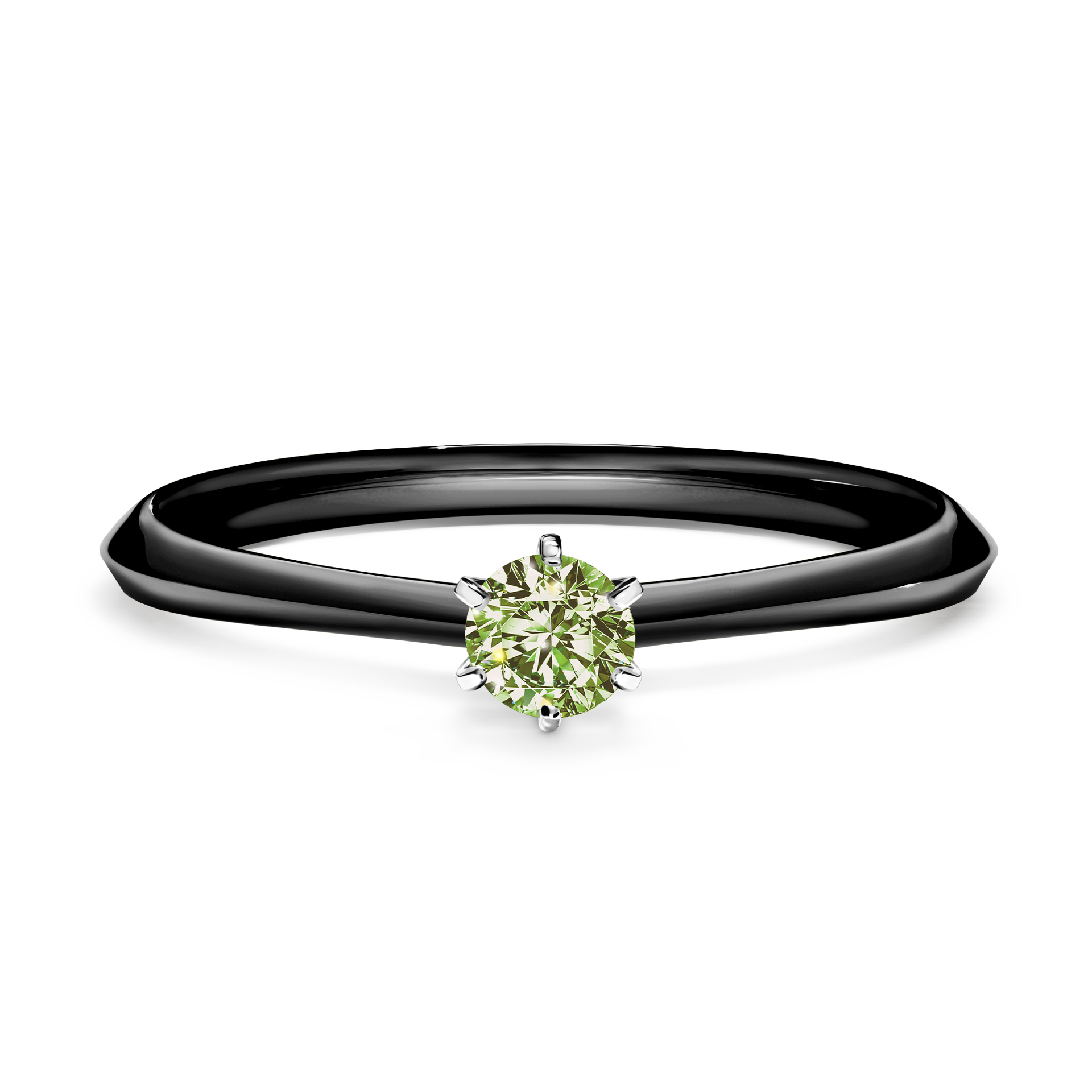 Pierścionek zaręczynowy My Queen z czarnego złota z jasnym zielonym diamentem 0,17CT