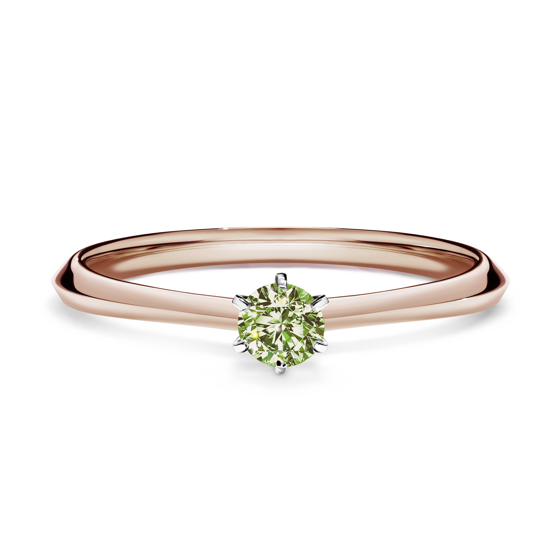 Pierścionek zaręczynowy My Queen z różowego złota z jasnym zielonym diamentem 0,17CT