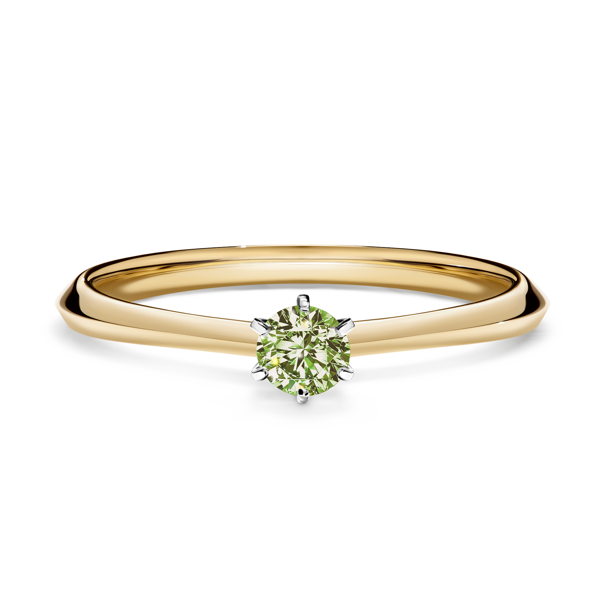 Pierścionek zaręczynowy My Queen z żółtego złota z jasnym zielonym diamentem 0,17CT
