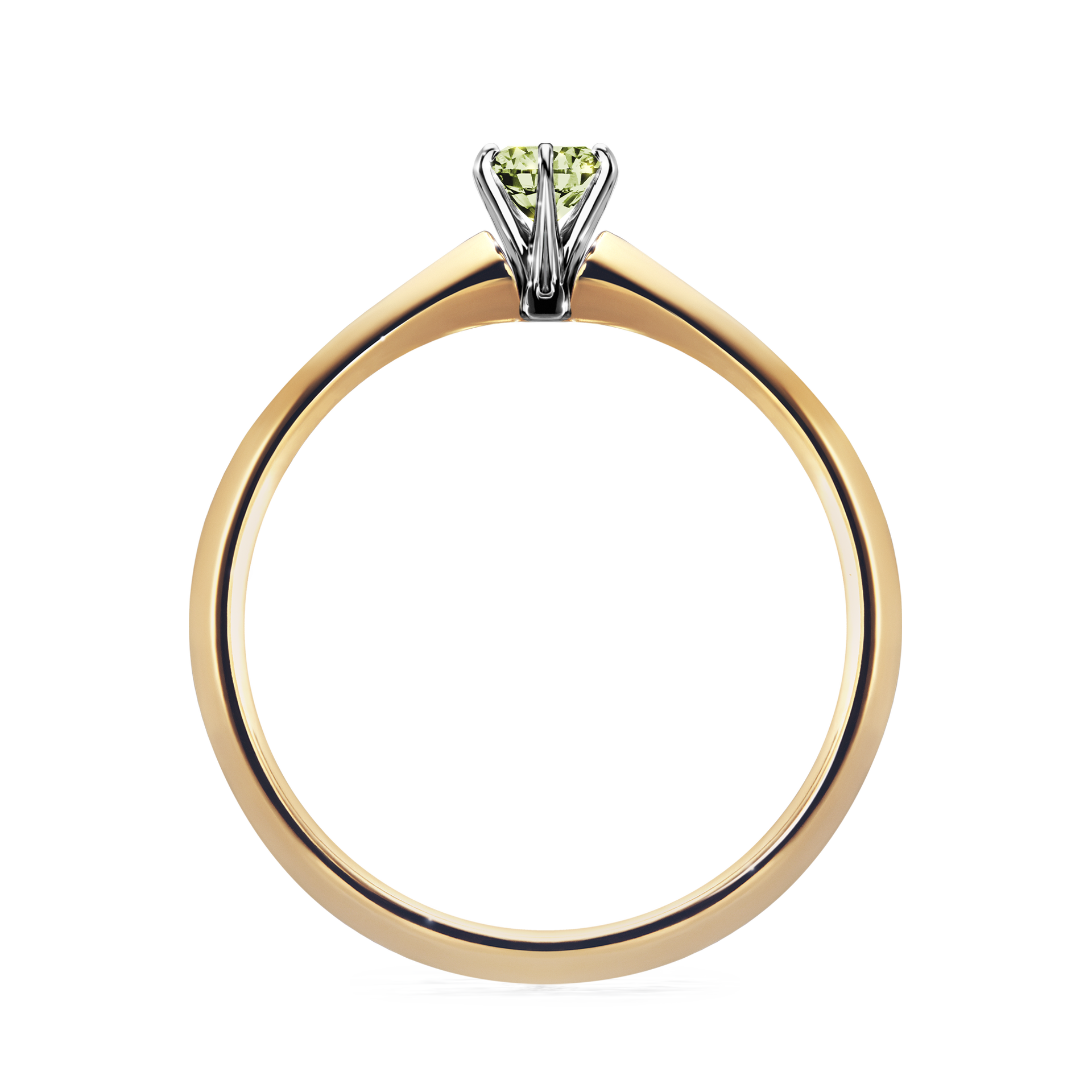 Pierścionek zaręczynowy My Queen z żółtego złota z jasnym zielonym diamentem 0,17CT