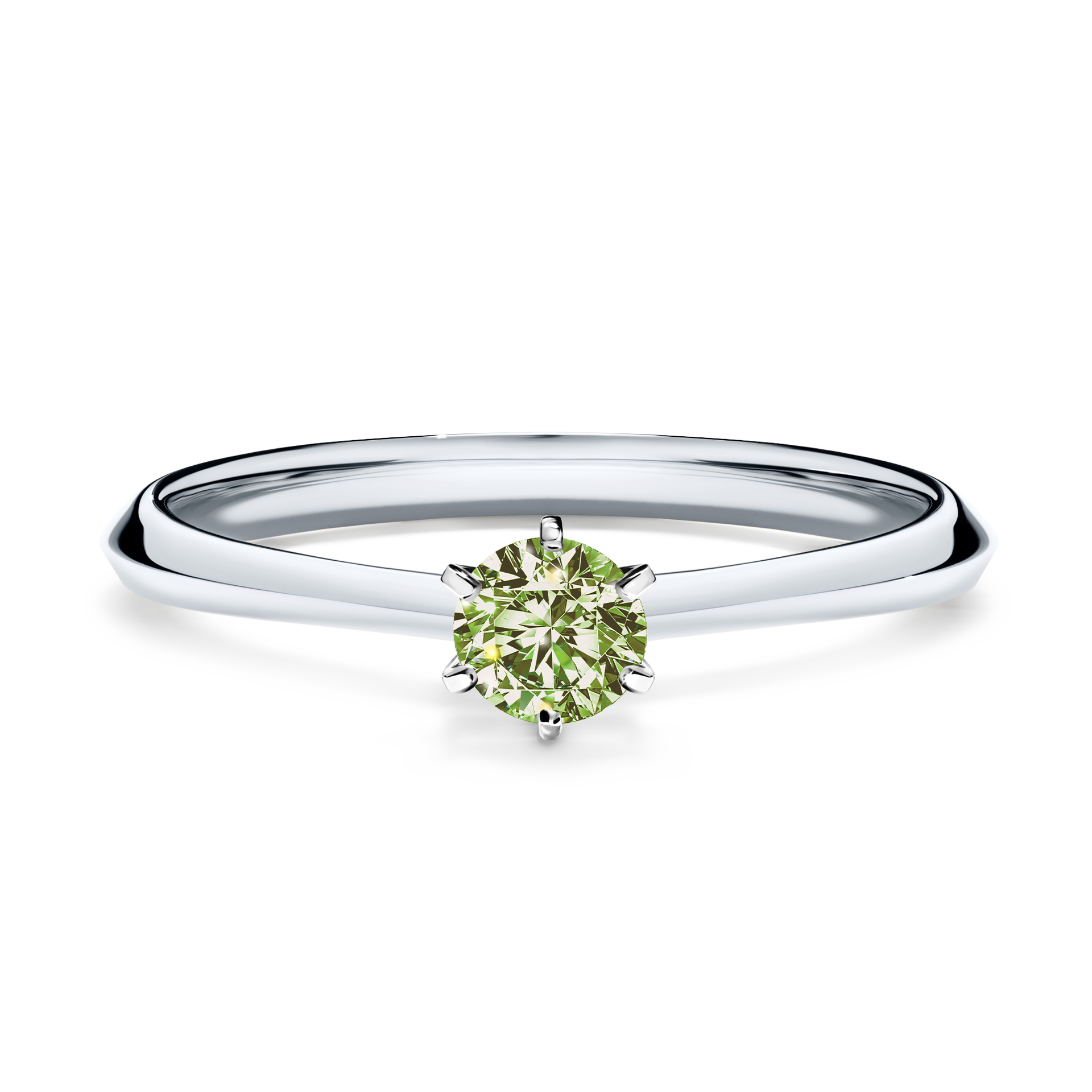 Pierścionek zaręczynowy My Queen z białego złota z jasnym zielonym diamentem 0,25CT