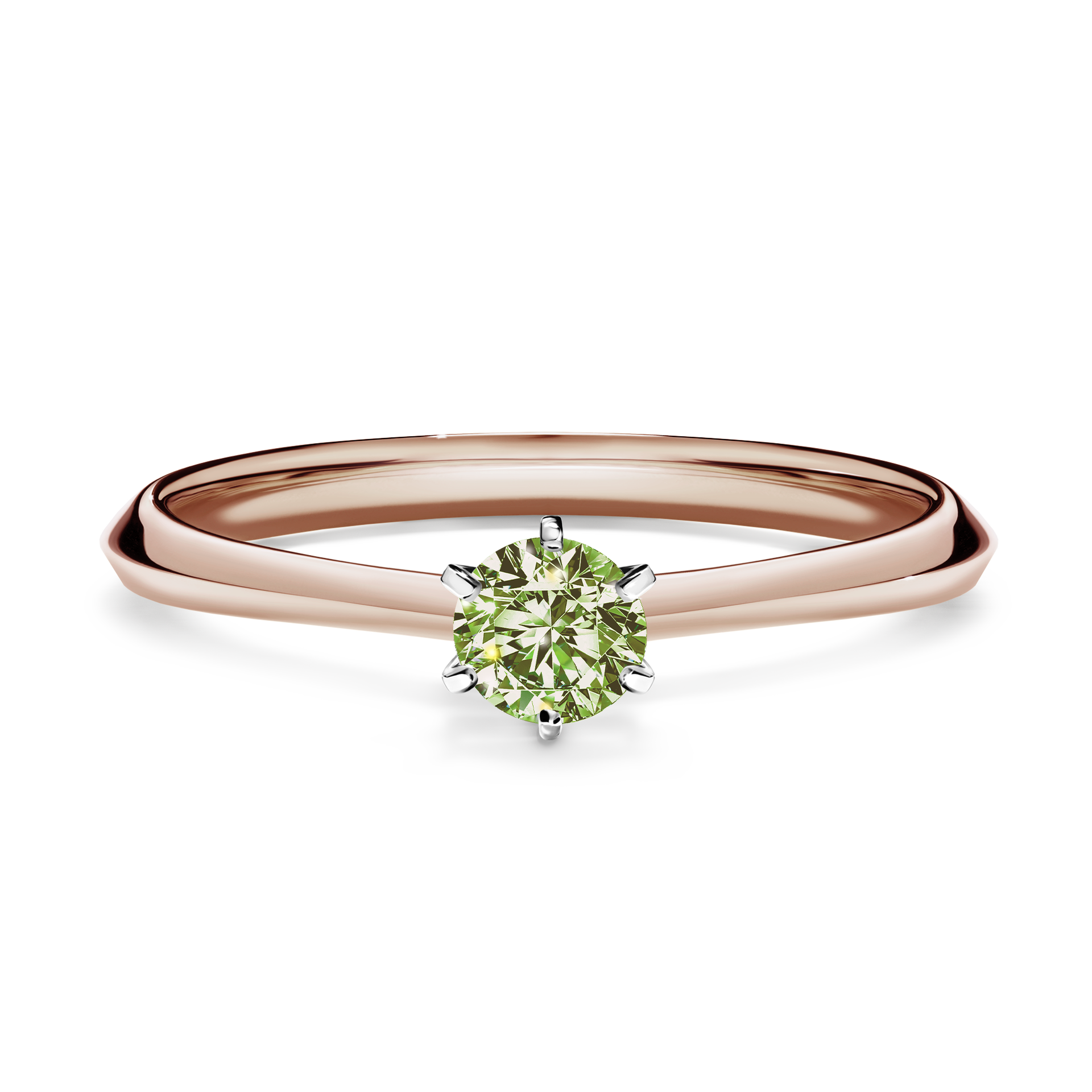 Pierścionek zaręczynowy My Queen z różowego złota z jasnym zielonym diamentem 0,25CT
