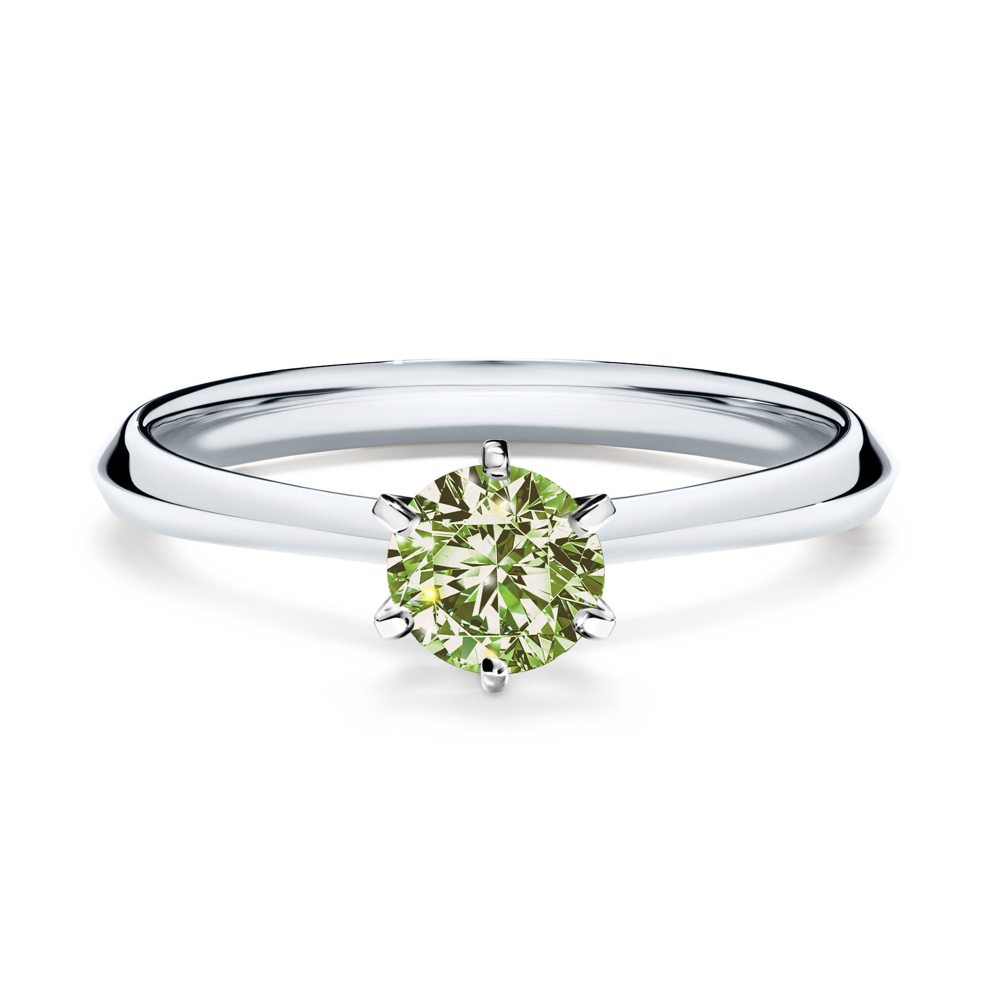 Pierścionek zaręczynowy My Queen z białego złota z jasnym zielonym diamentem 0,50CT