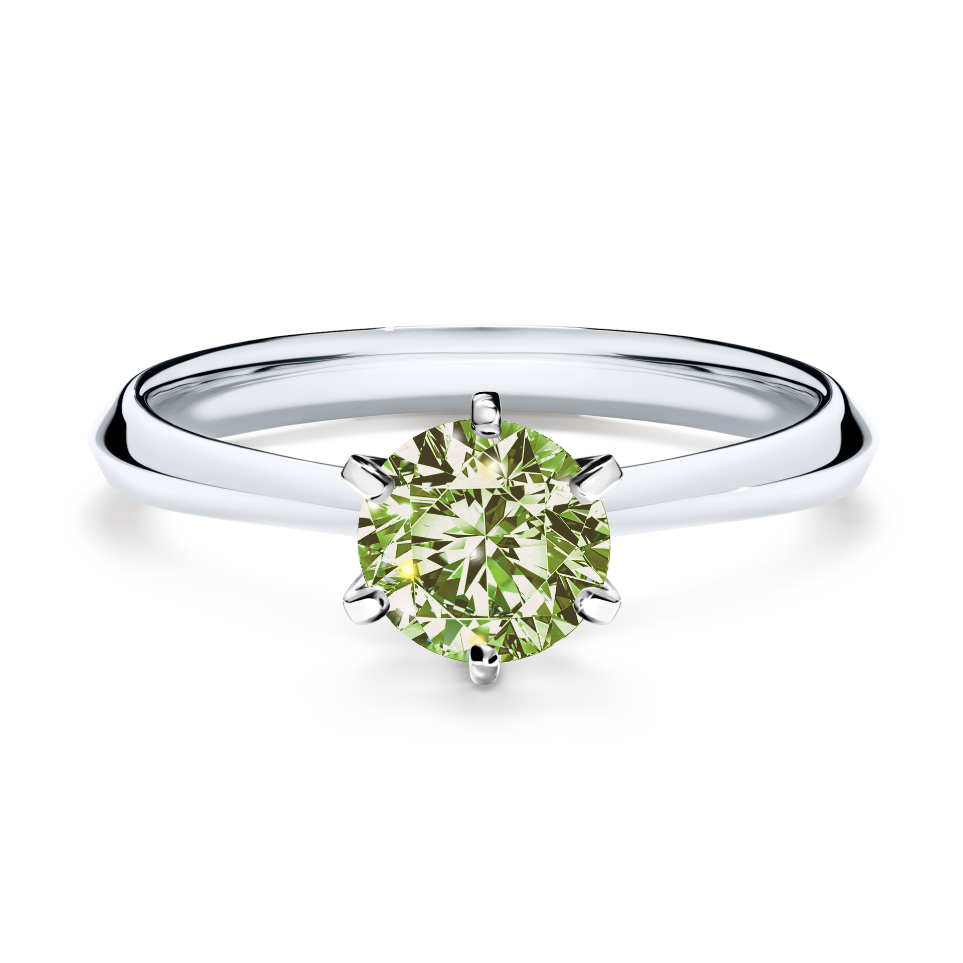 Pierścionek zaręczynowy My Queen z białego złota z jasnym zielonym diamentem 0,80CT