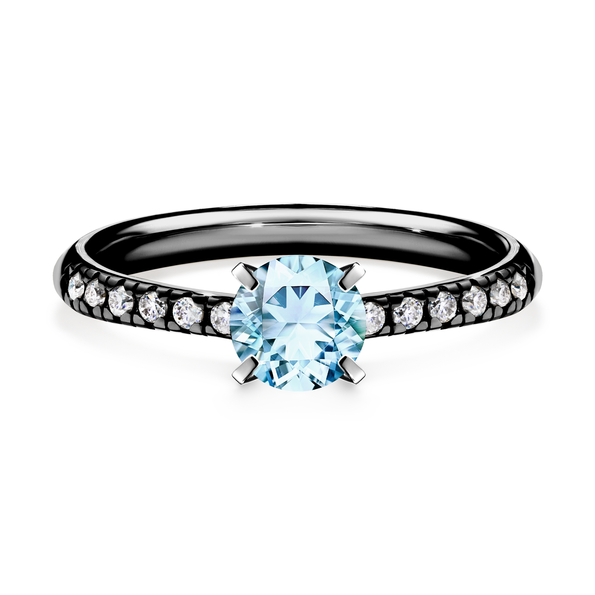 Pierścionek zaręczynowy My Sunshine z czarnego złota z akwamarynem 0,64CT
