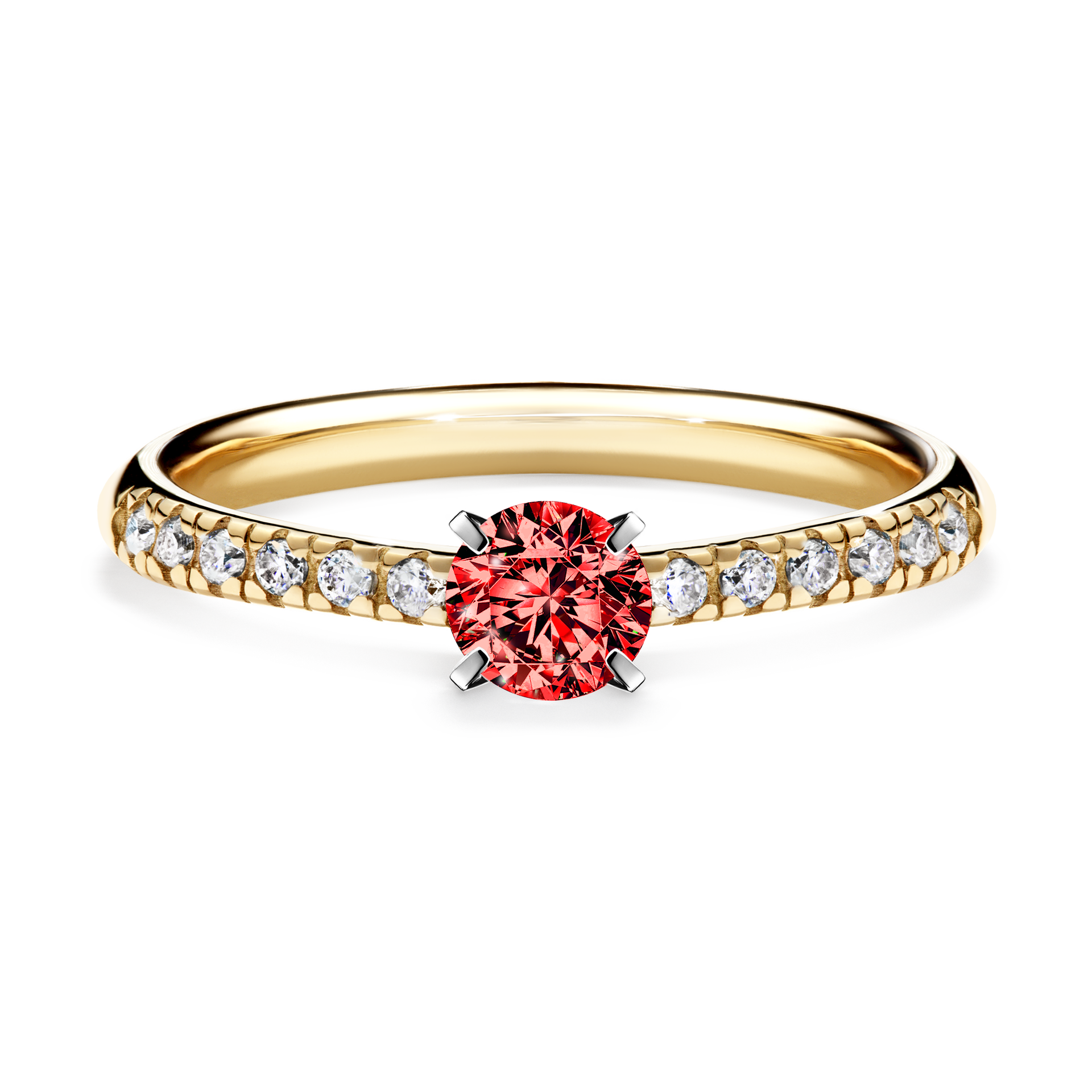 Pierścionek zaręczynowy My Sunshine z żółtego złota z czerwonym diamentem 0,39CT