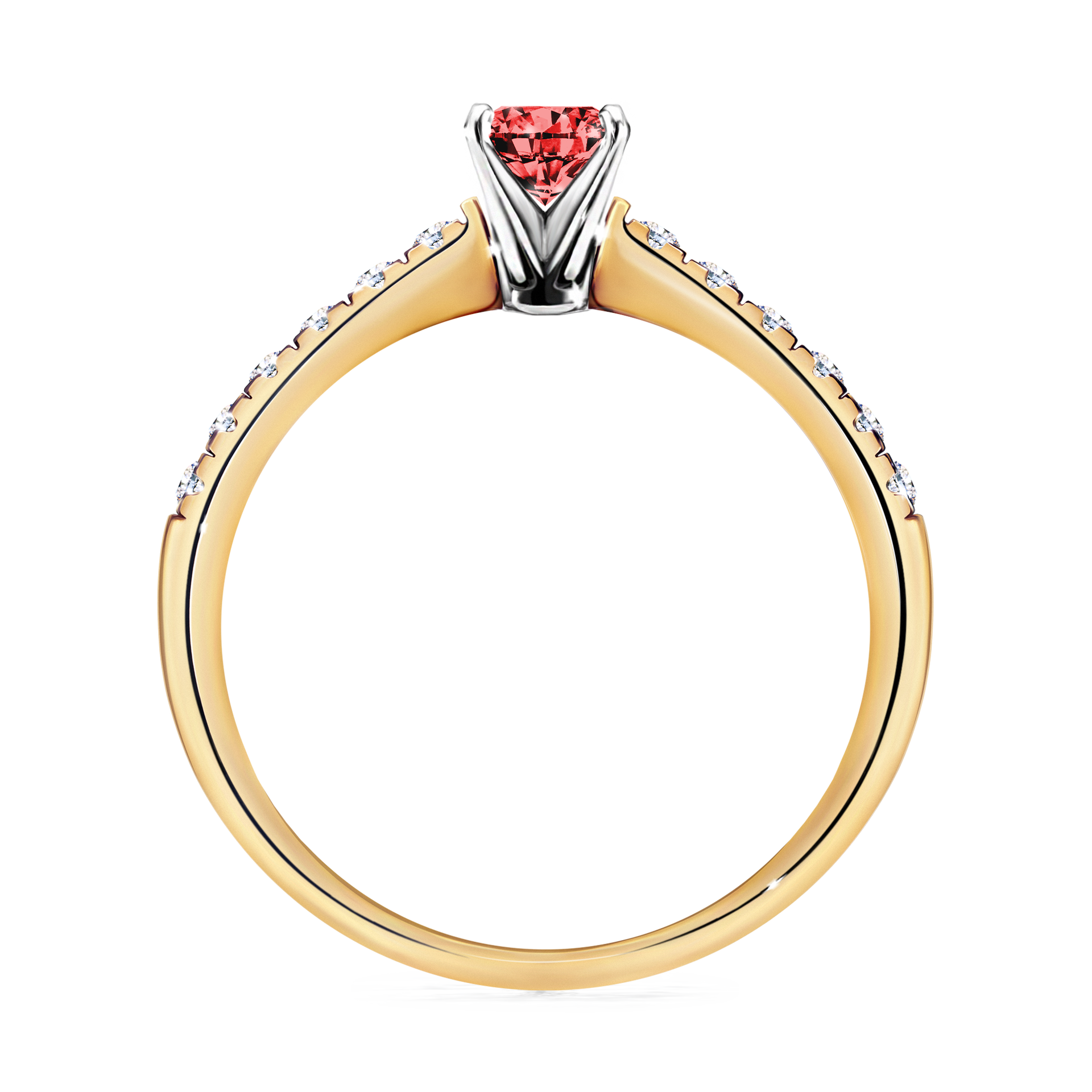 Pierścionek zaręczynowy My Sunshine z żółtego złota z czerwonym diamentem 0,39CT