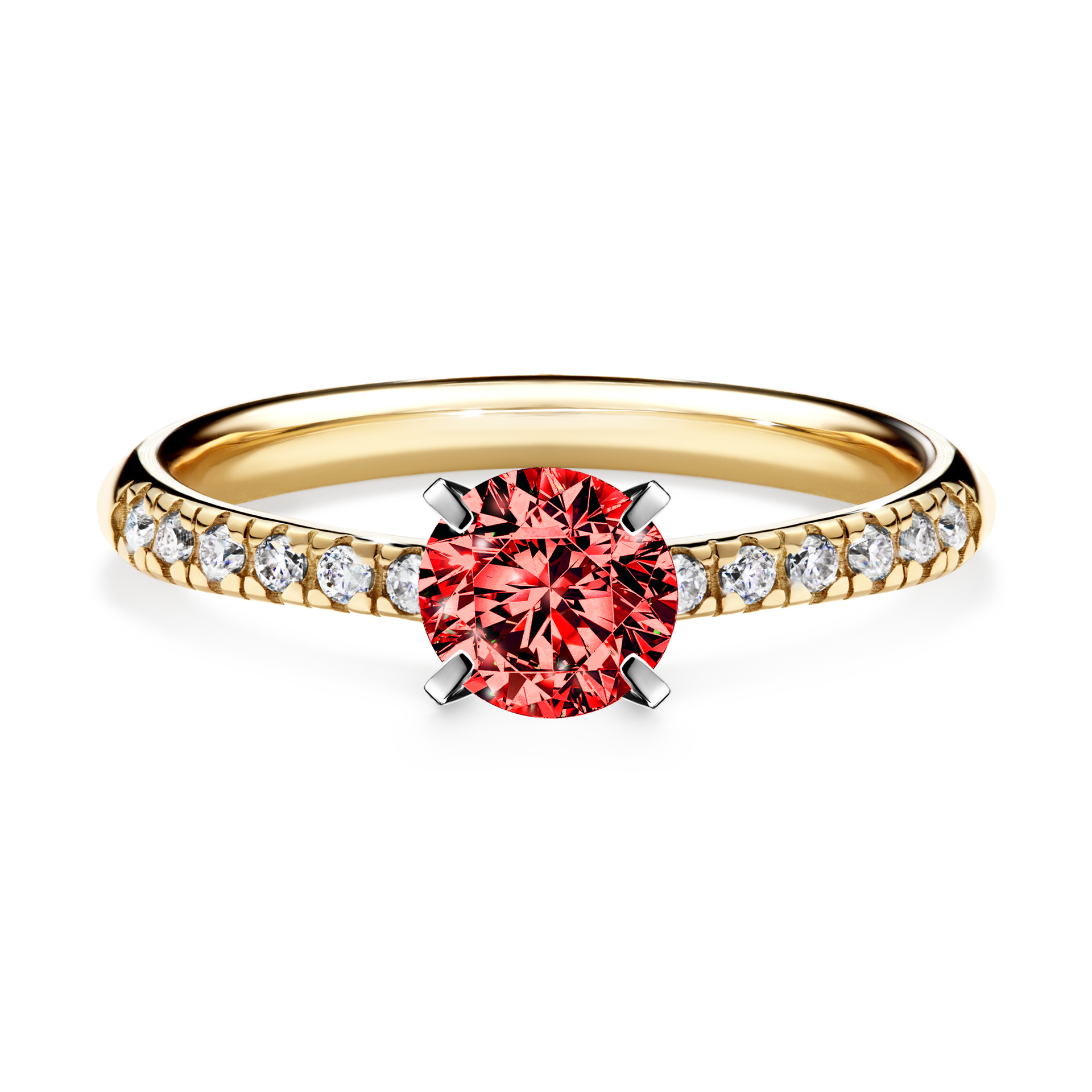 Pierścionek zaręczynowy My Sunshine z żółtego złota z czerwonym diamentem 0,64CT