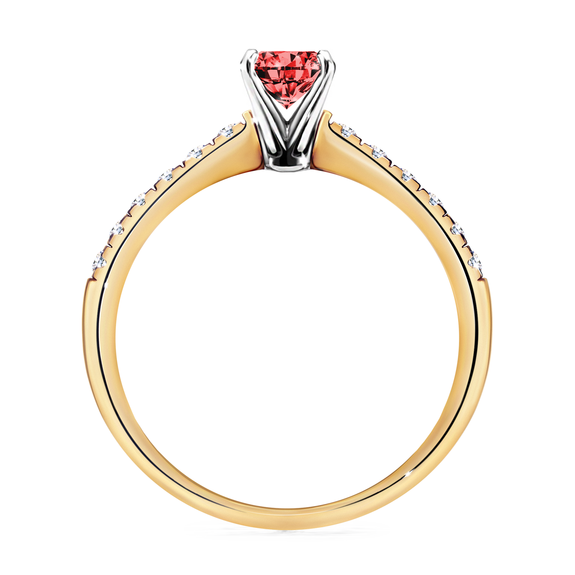 Pierścionek zaręczynowy My Sunshine z żółtego złota z czerwonym diamentem 0,64CT
