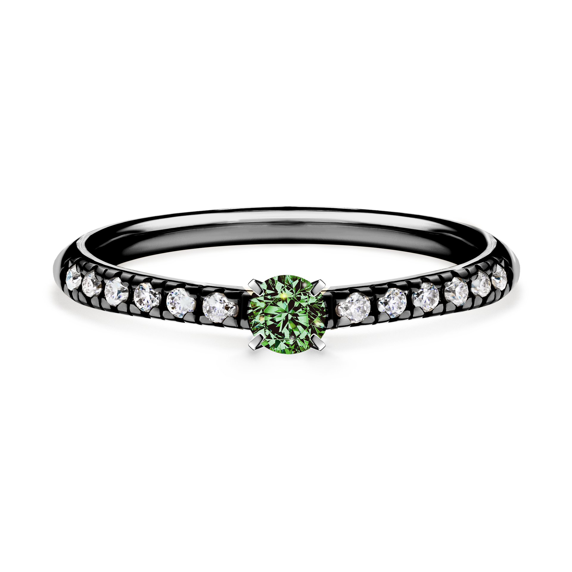 Pierścionek zaręczynowy My Sunshine z czarnego złota z ciemnym zielonym diamentem 0,24CT