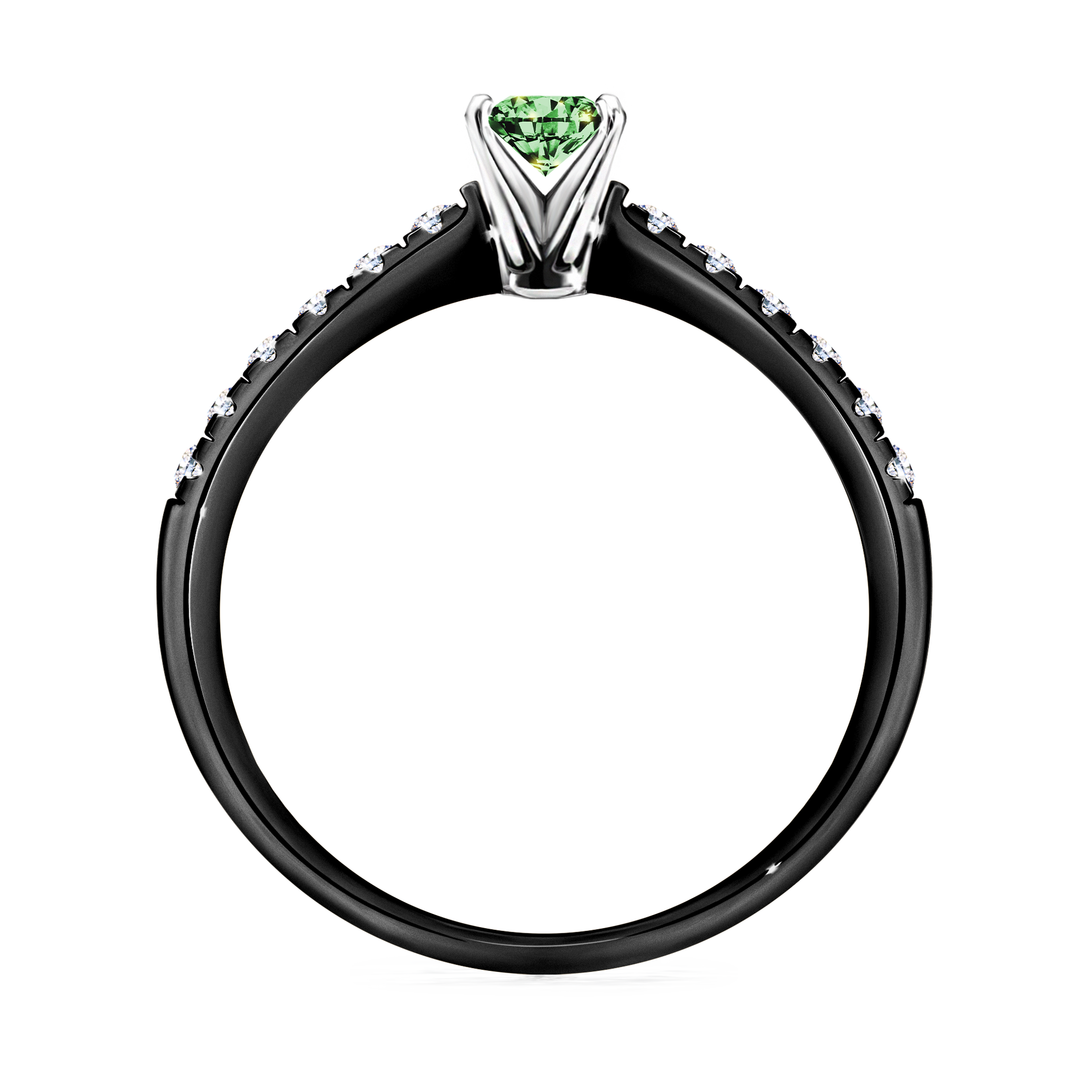 Pierścionek zaręczynowy My Sunshine z czarnego złota z ciemnym zielonym diamentem 0,24CT