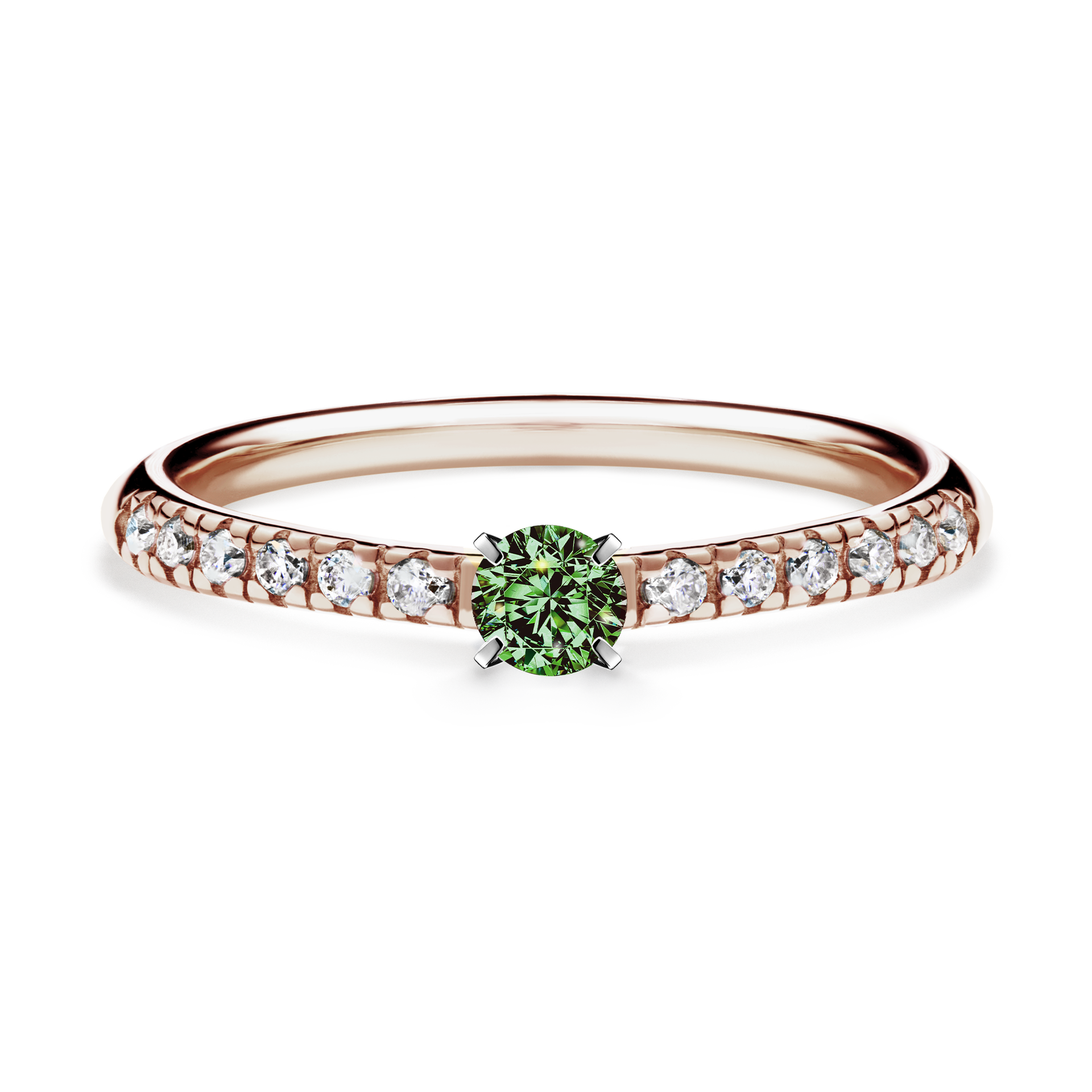 Pierścionek zaręczynowy My Sunshine z różowego złota z ciemnym zielonym diamentem 0,24CT