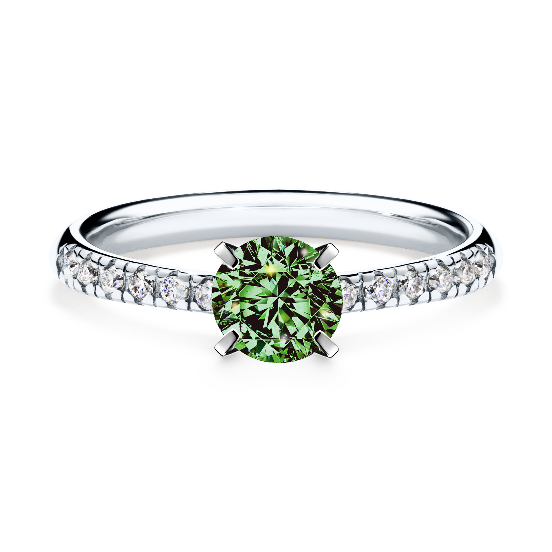 Pierścionek zaręczynowy My Sunshine z białego złota z ciemnym zielonym diamentem 0,64CT