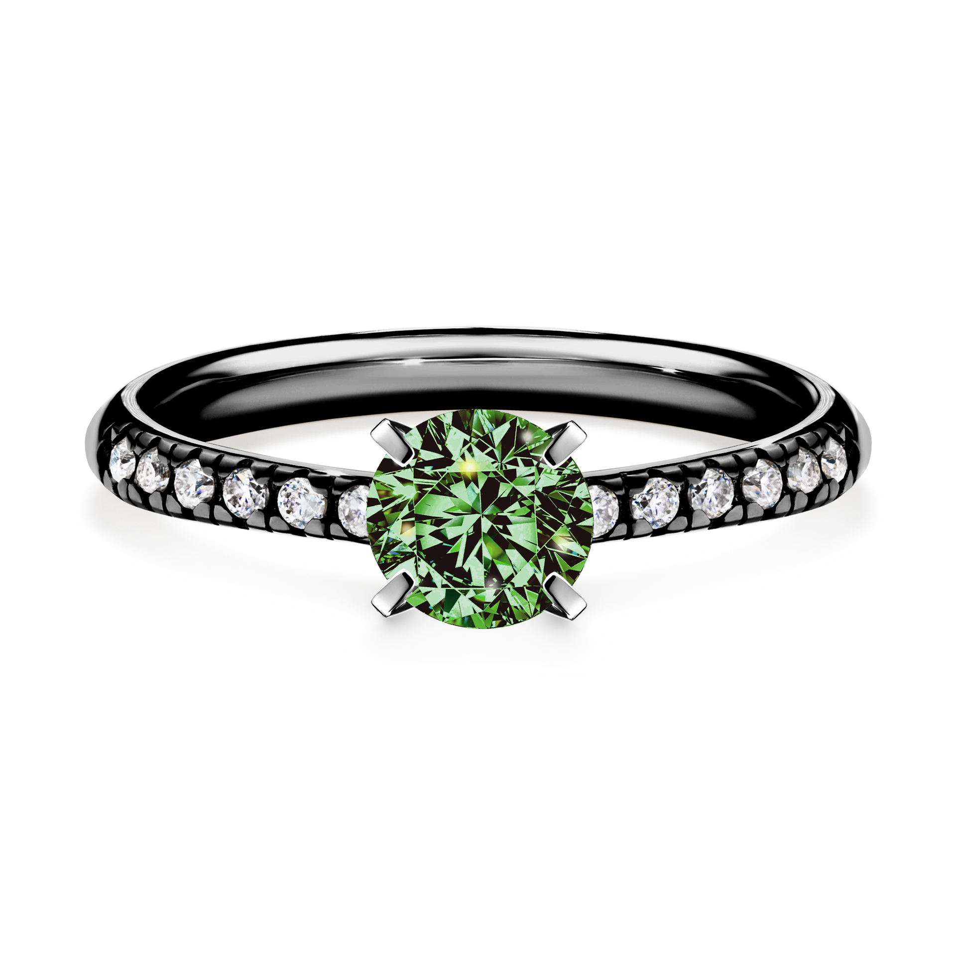 Pierścionek zaręczynowy My Sunshine z czarnego złota z ciemnym zielonym diamentem 0,64CT