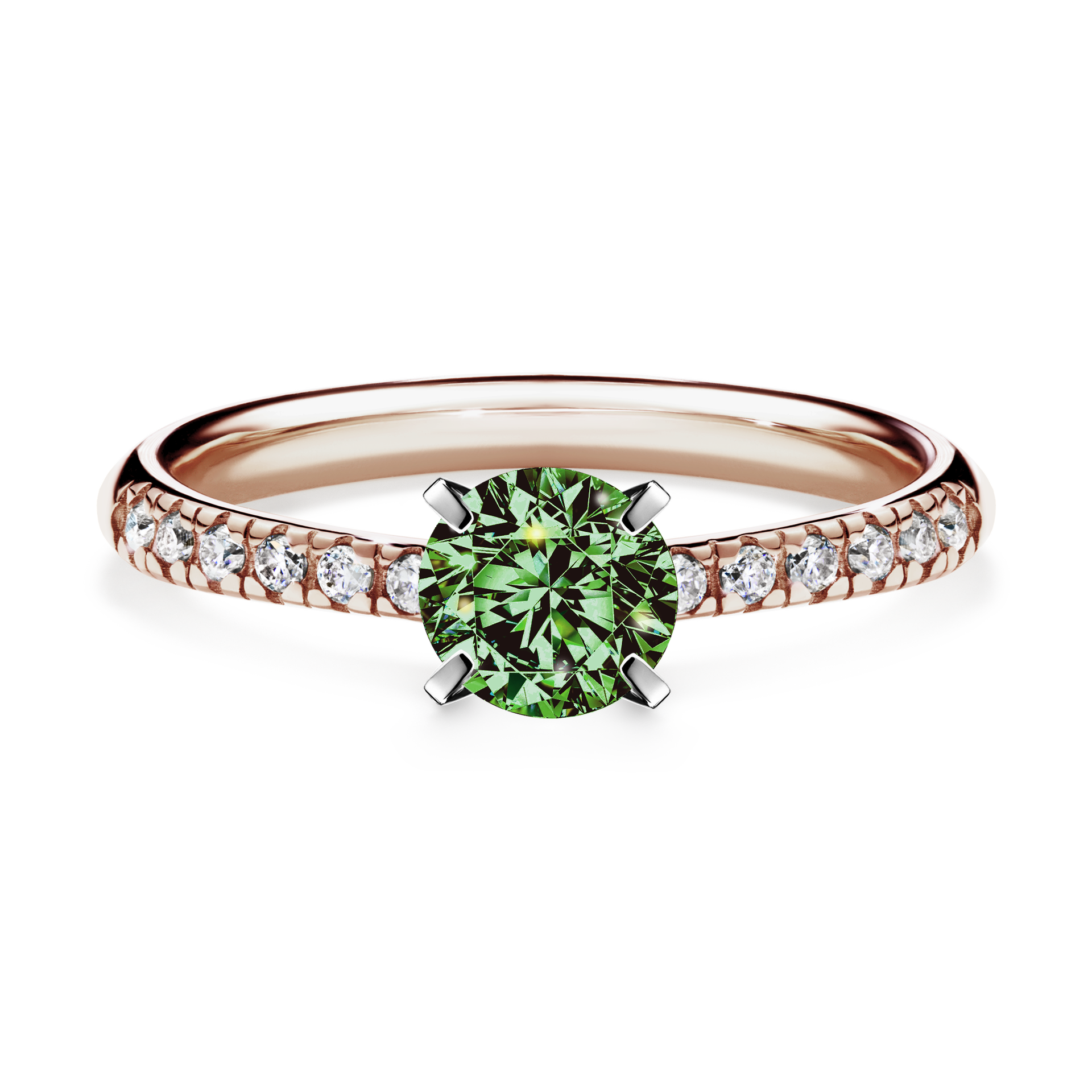 Pierścionek zaręczynowy My Sunshine z różowego złota z ciemnym zielonym diamentem 0,64CT
