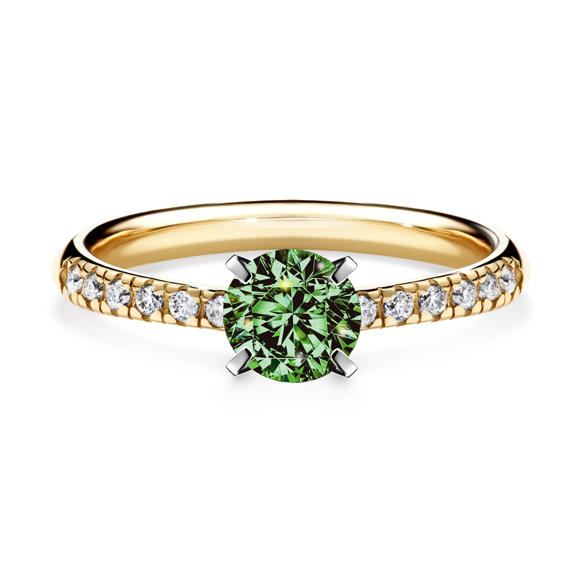 Pierścionek zaręczynowy My Sunshine z żółtego złota z ciemnym zielonym diamentem 0,64CT