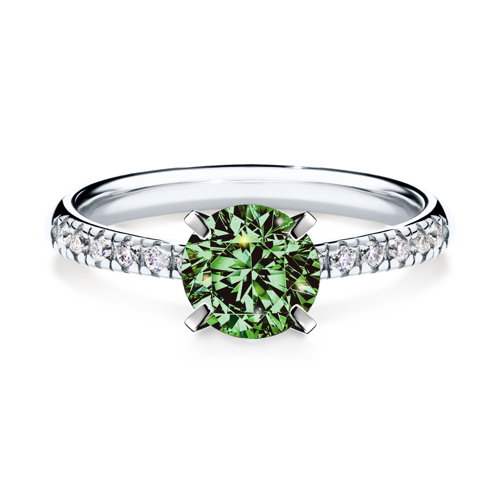Pierścionek zaręczynowy My Sunshine z białego złota z ciemnym zielonym diamentem 1,00CT