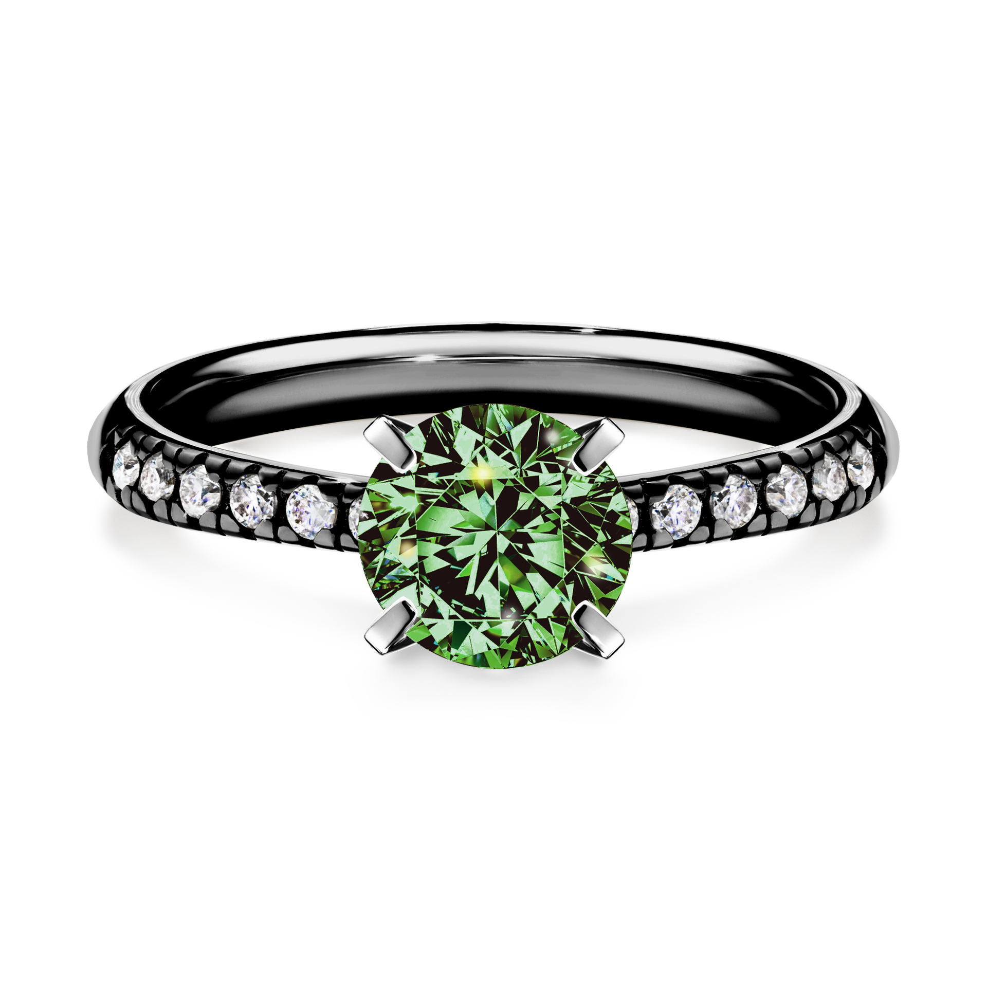 Pierścionek zaręczynowy My Sunshine z czarnego złota z ciemnym zielonym diamentem 1,00CT