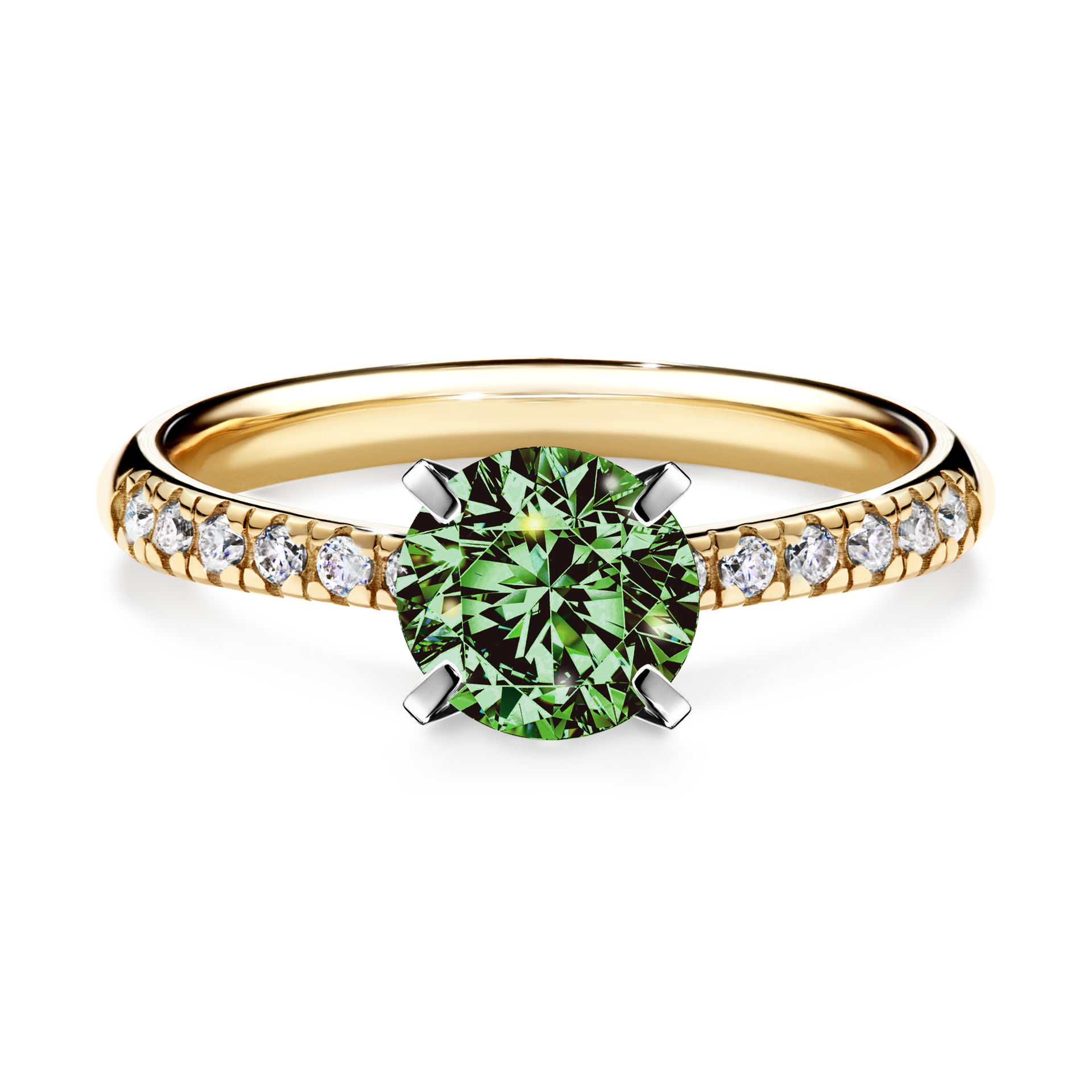 Pierścionek zaręczynowy My Sunshine z żółtego złota z ciemnym zielonym diamentem 1,00CT