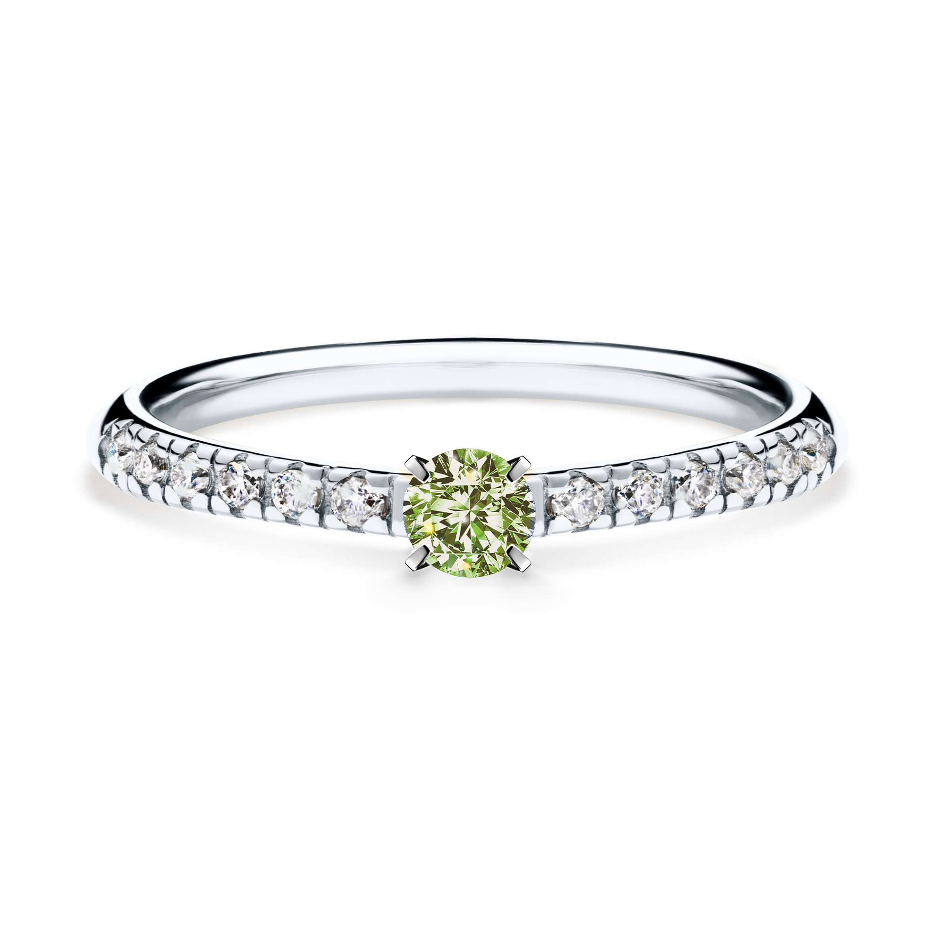 Pierścionek zaręczynowy My Sunshine z białego złota z jasnym zielonym diamentem 0,24CT