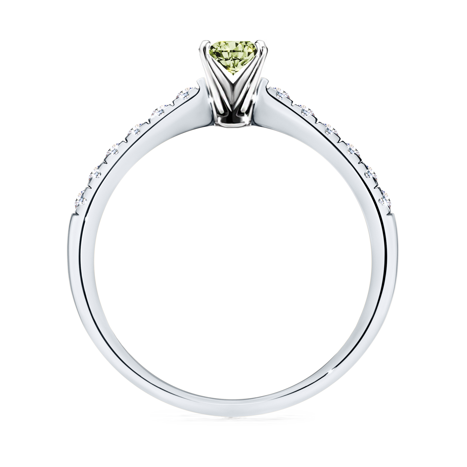 Pierścionek zaręczynowy My Sunshine z białego złota z jasnym zielonym diamentem 0,24CT