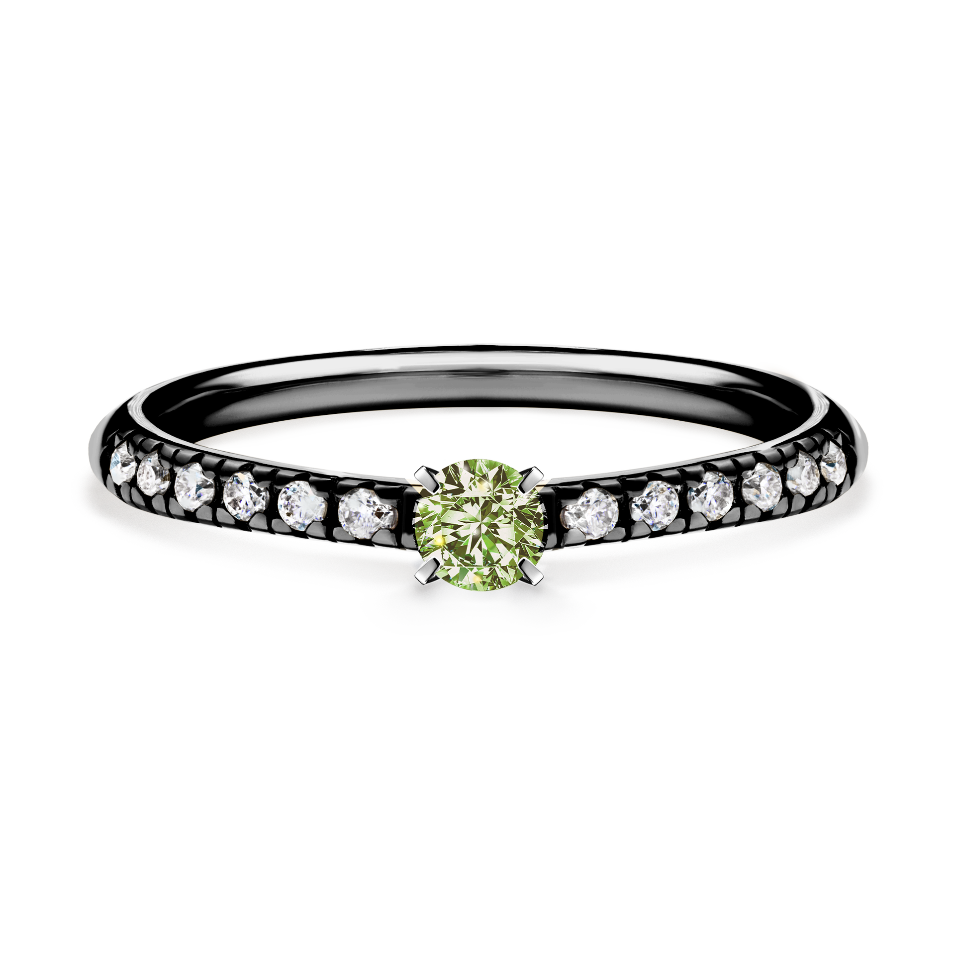 Pierścionek zaręczynowy My Sunshine z czarnego złota z jasnym zielonym diamentem 0,24CT