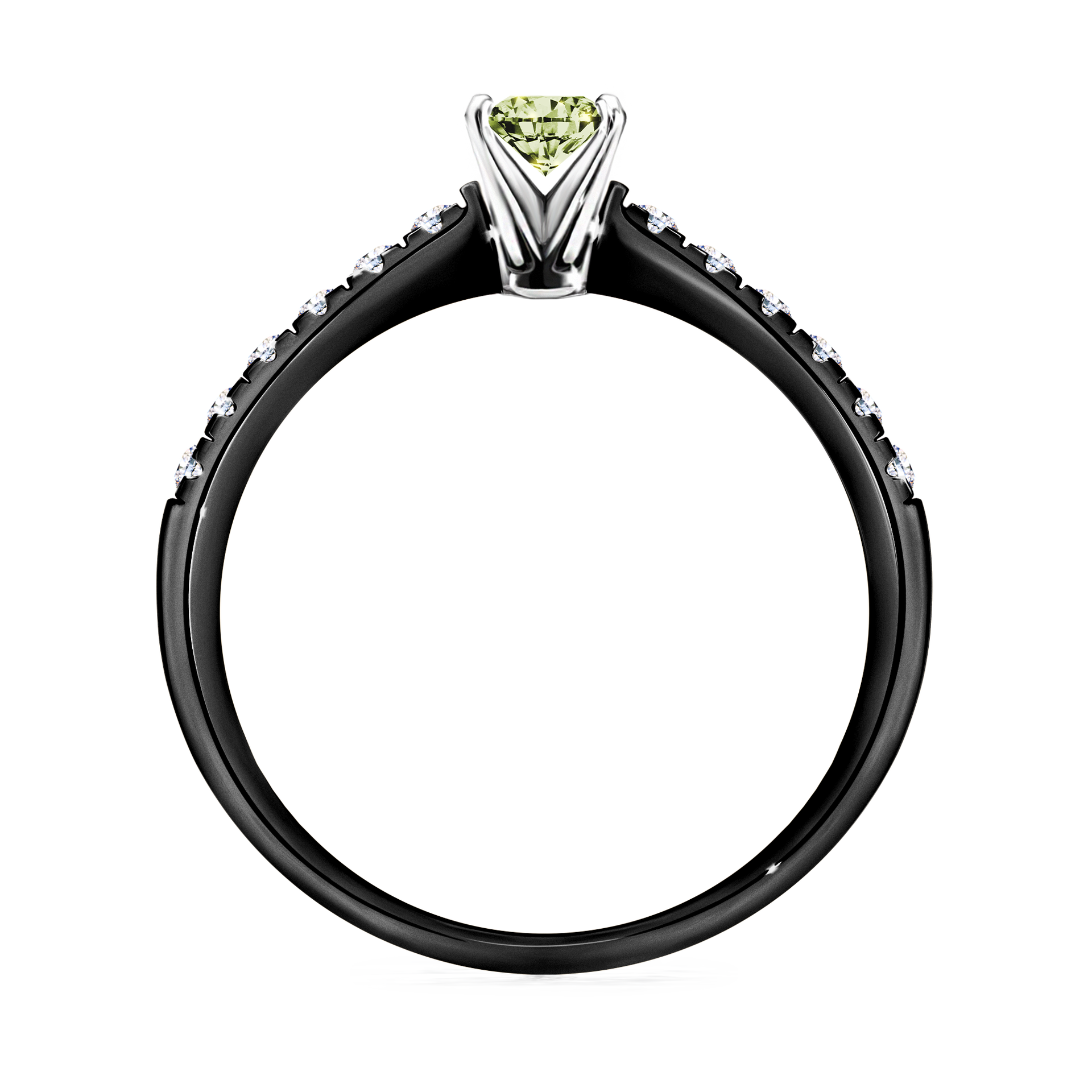 Pierścionek zaręczynowy My Sunshine z czarnego złota z jasnym zielonym diamentem 0,24CT