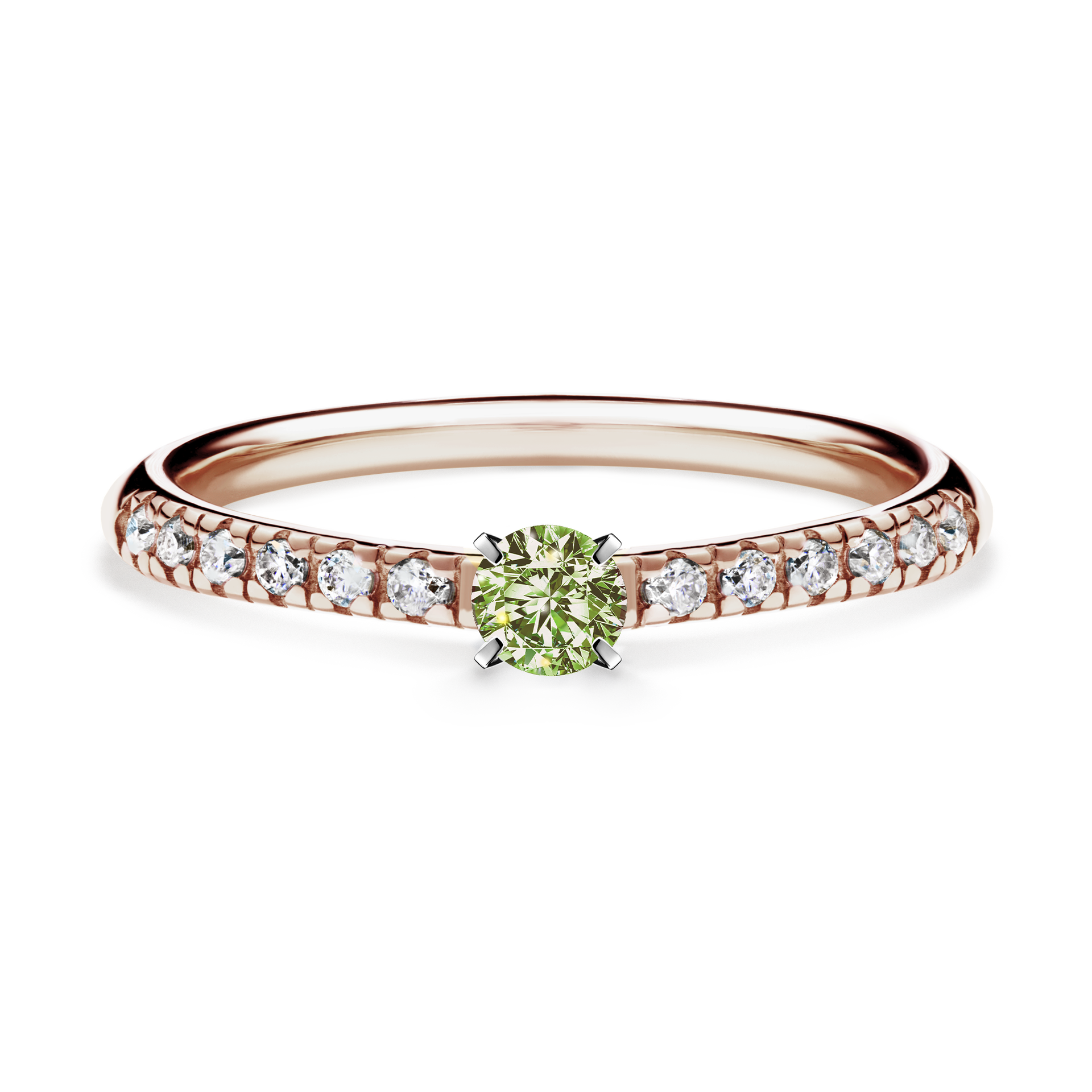 Pierścionek zaręczynowy My Sunshine z różowego złota z jasnym zielonym diamentem 0,24CT